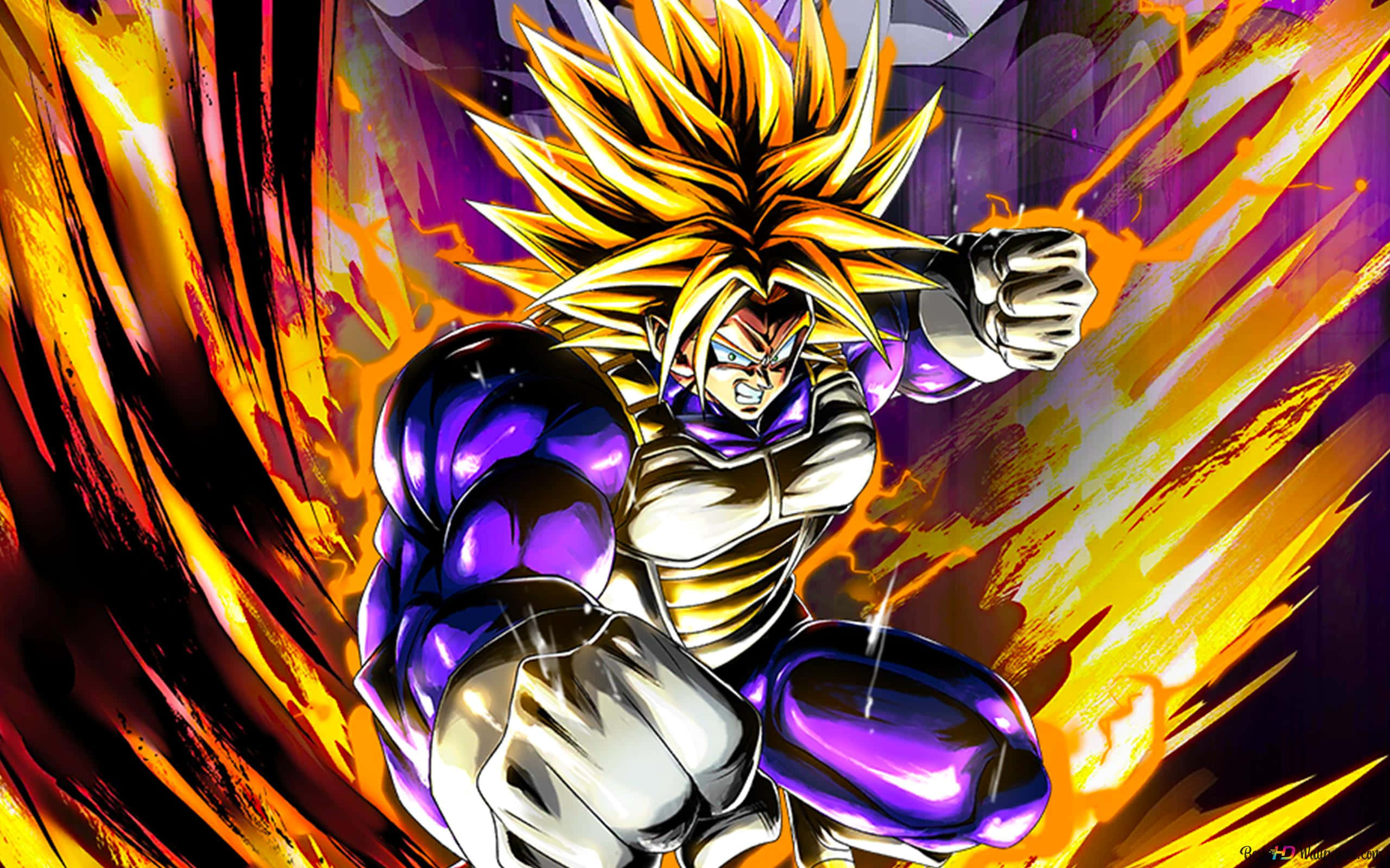 Dragon Ball Z Trunks, golden spiky hair, purple armor, 2K Desktop Wallpaper