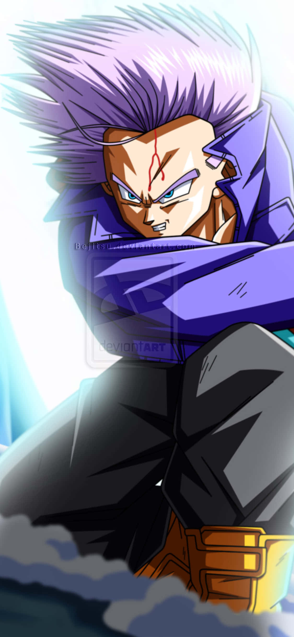 Dragon Ball Z Trunks, spiky purple hair, bloodied forehead, Full HD Phone Wallpaper