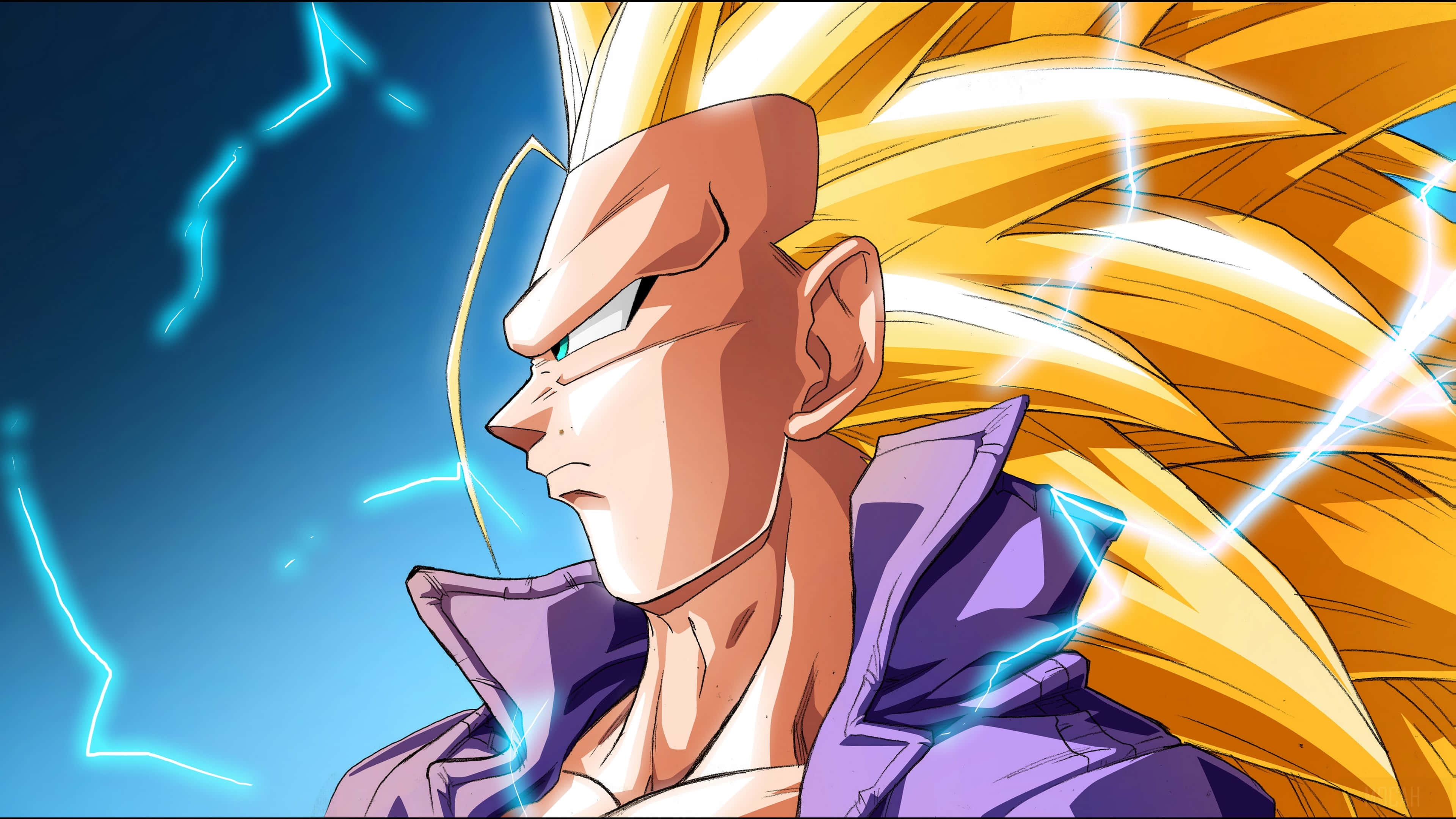 Dragon Ball Z Trunks, spiky golden hair, purple gi, 4K Desktop Wallpaper