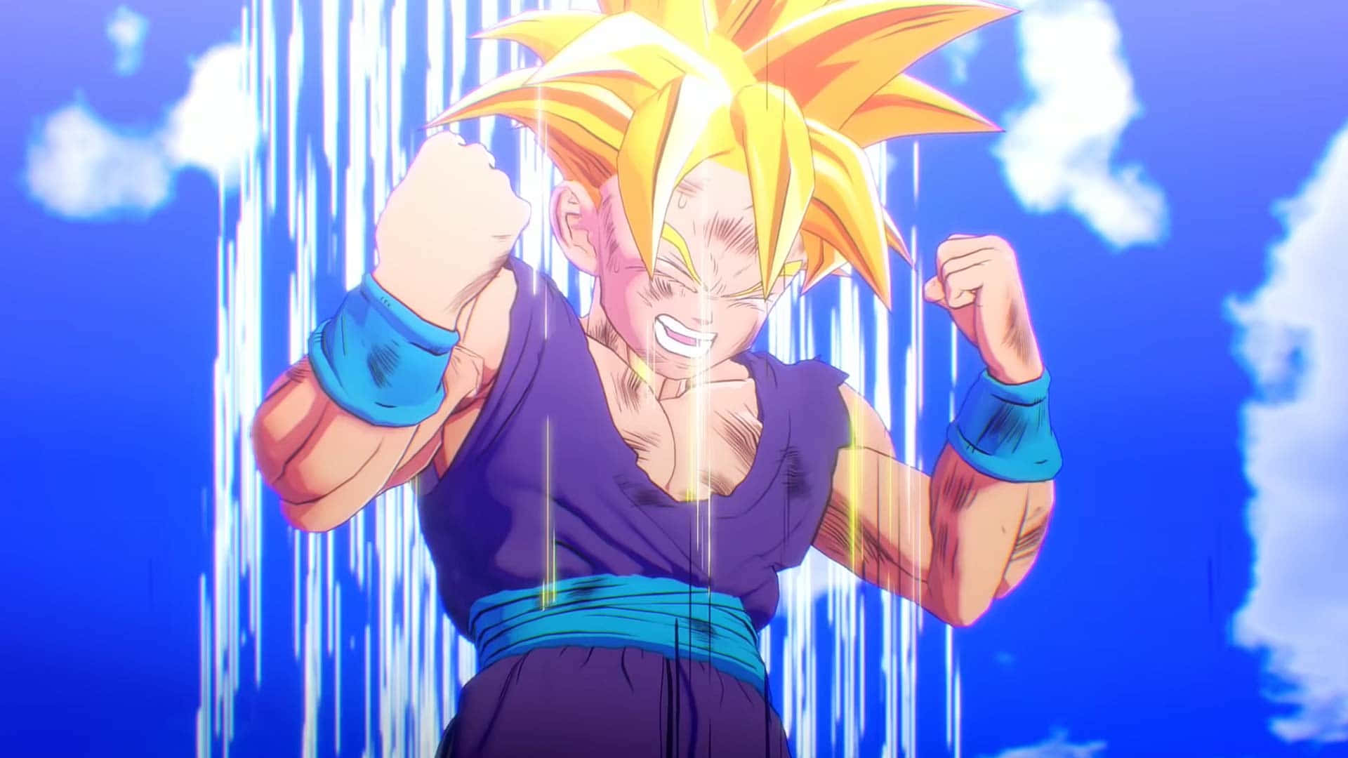 Dragon Ball Z Trunks, spiky golden hair, bright blue sky, Full HD Desktop Wallpaper