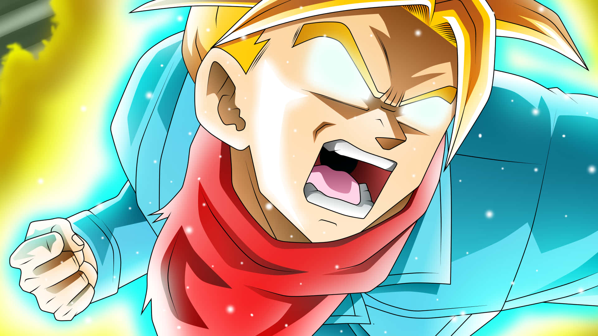 Dragon Ball Z Trunks, spiky blonde hair, glowing energy, Full HD Desktop Wallpaper