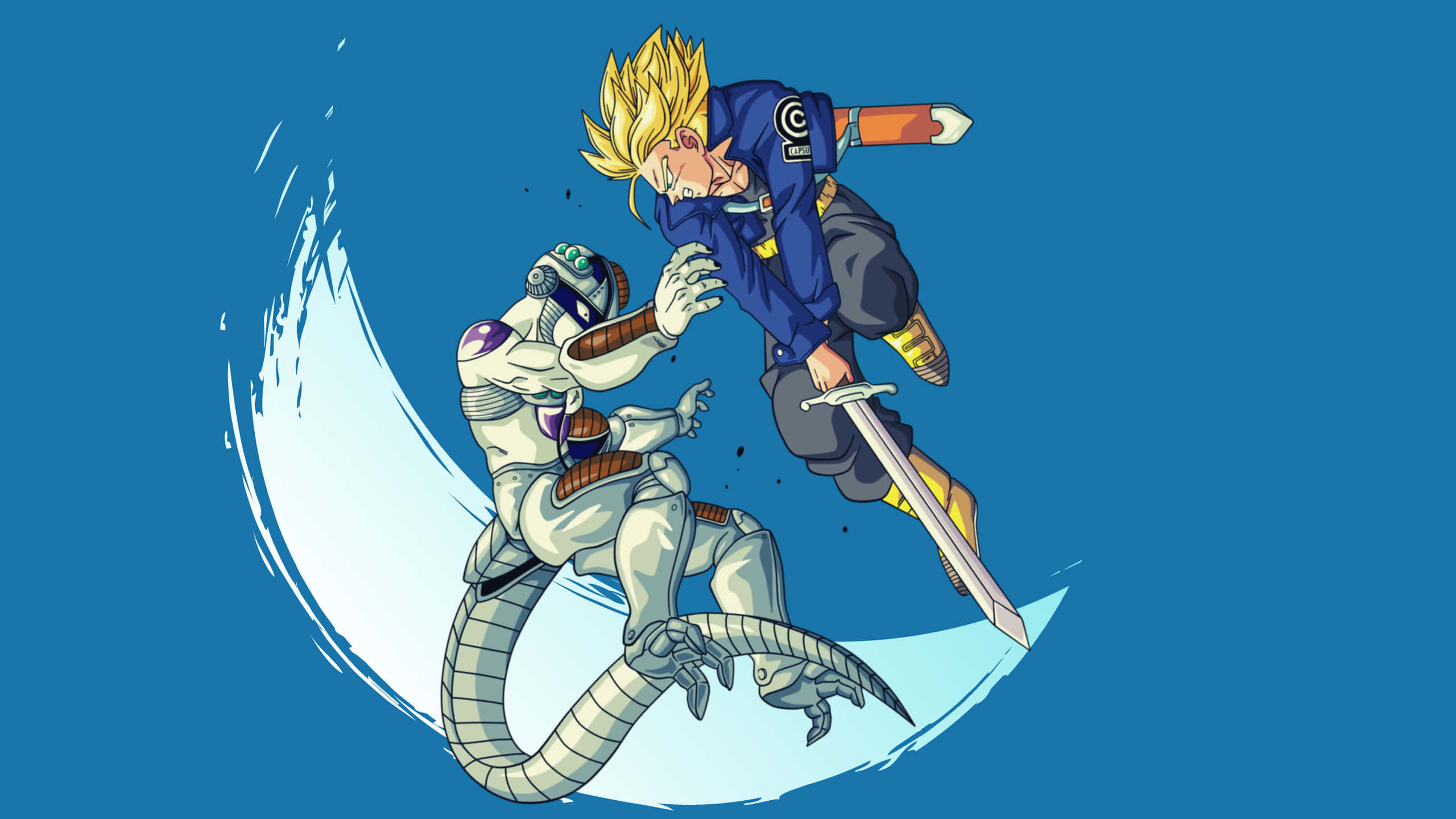 Dragon Ball Z Trunks, spiky-haired warrior, blue leaping, 2K Desktop Wallpaper