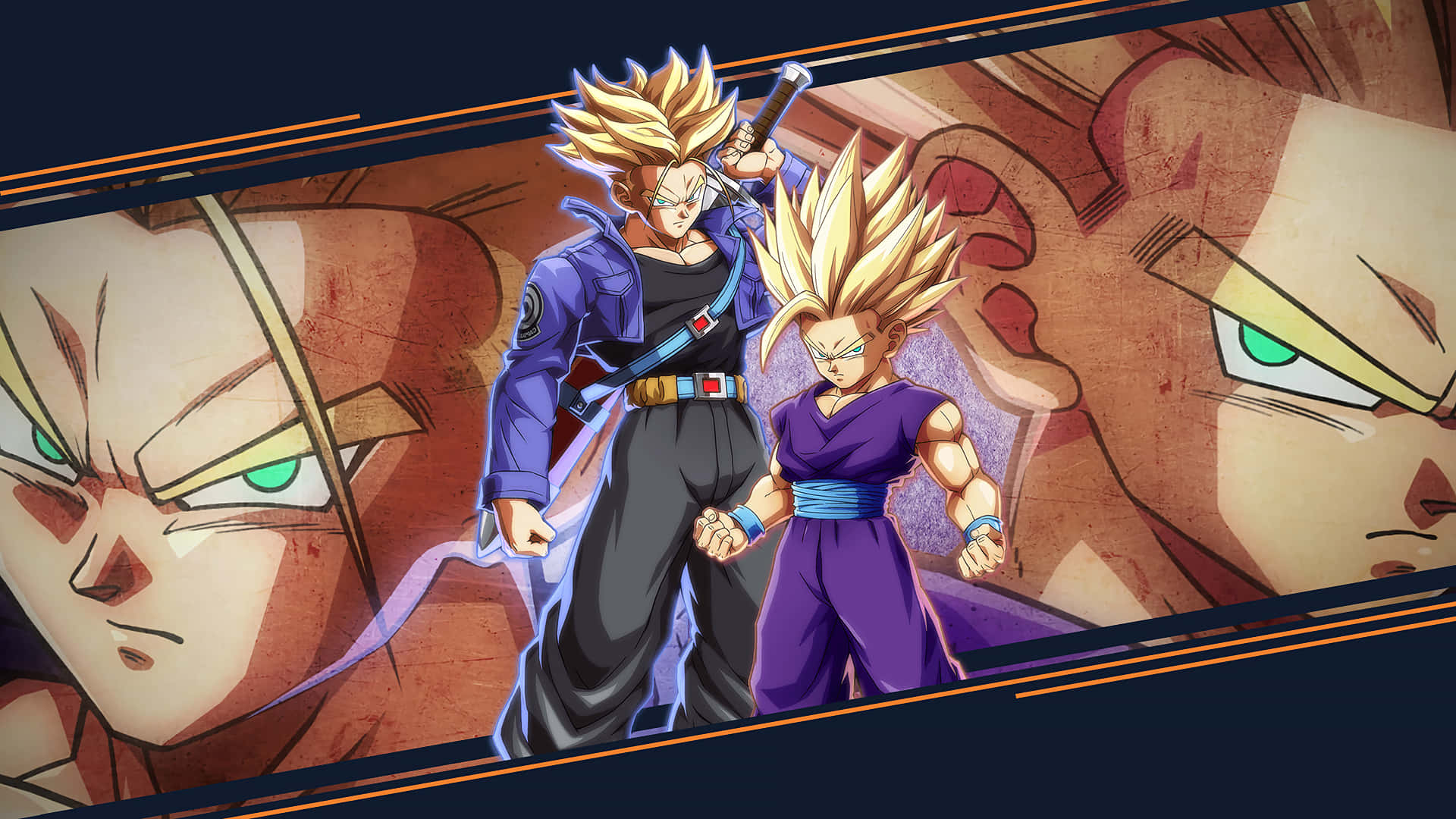 Dragon Ball Z Trunks, spiky-haired anime warriors, purple gear, Full HD Desktop Wallpaper