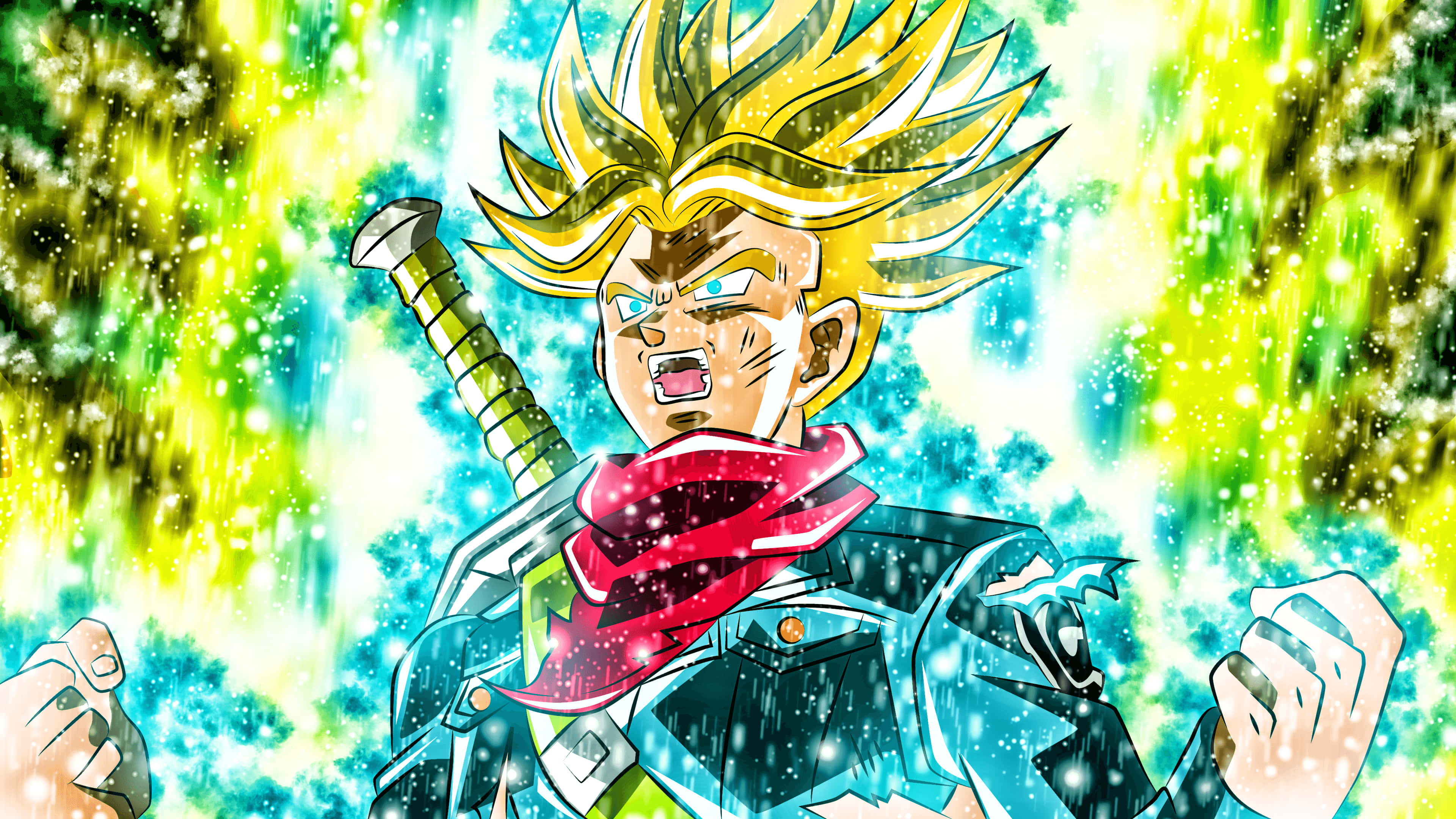 Dragon Ball Z Trunks, spiky golden hair, red scarf, 4K Desktop Wallpaper