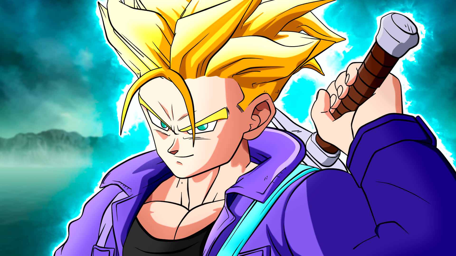 Dragon Ball Z Trunks, spiky blonde hair, glowing eyes, Full HD Desktop Wallpaper