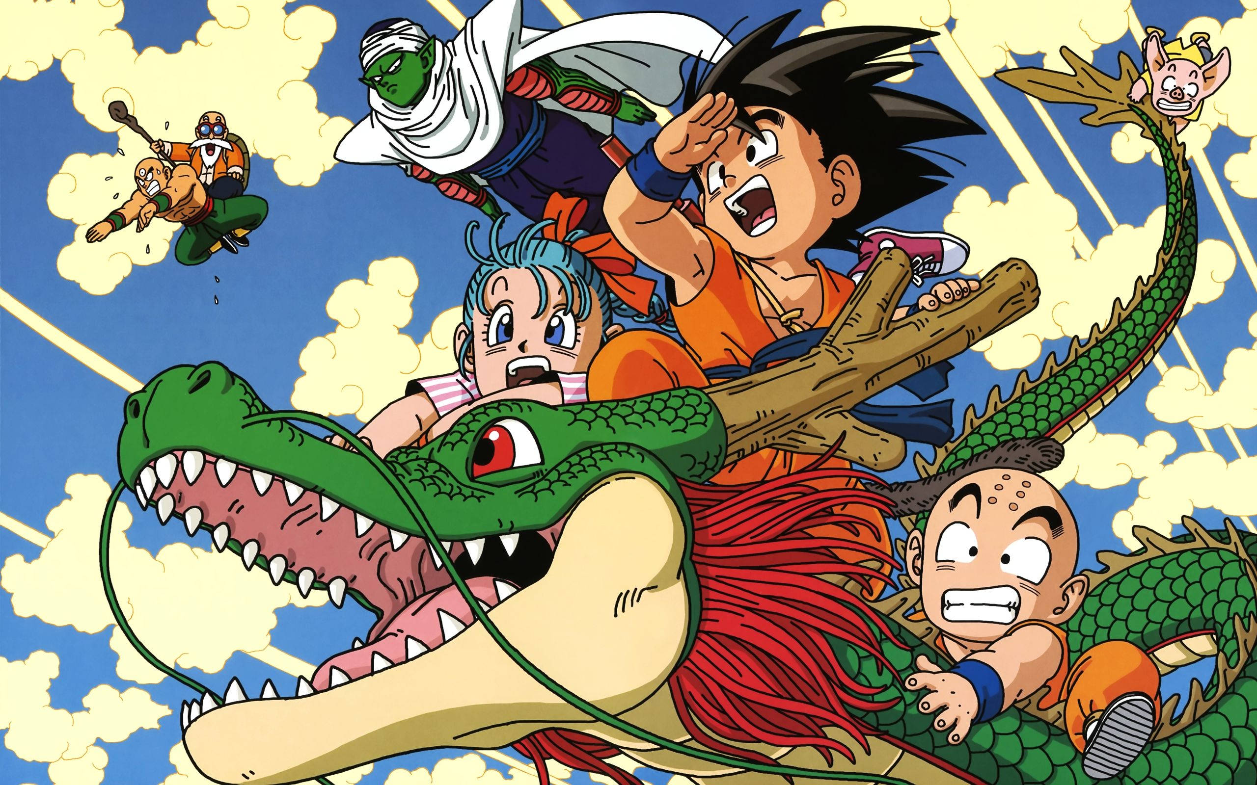 Dragon Ball Z, anime characters, green dragon, 2K Desktop Wallpaper