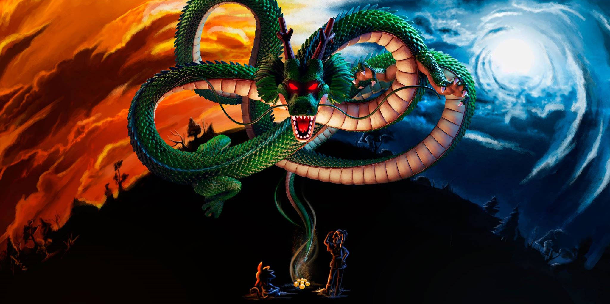 Dragon Ball Z, green dragon, red eyes, Full HD Desktop Wallpaper