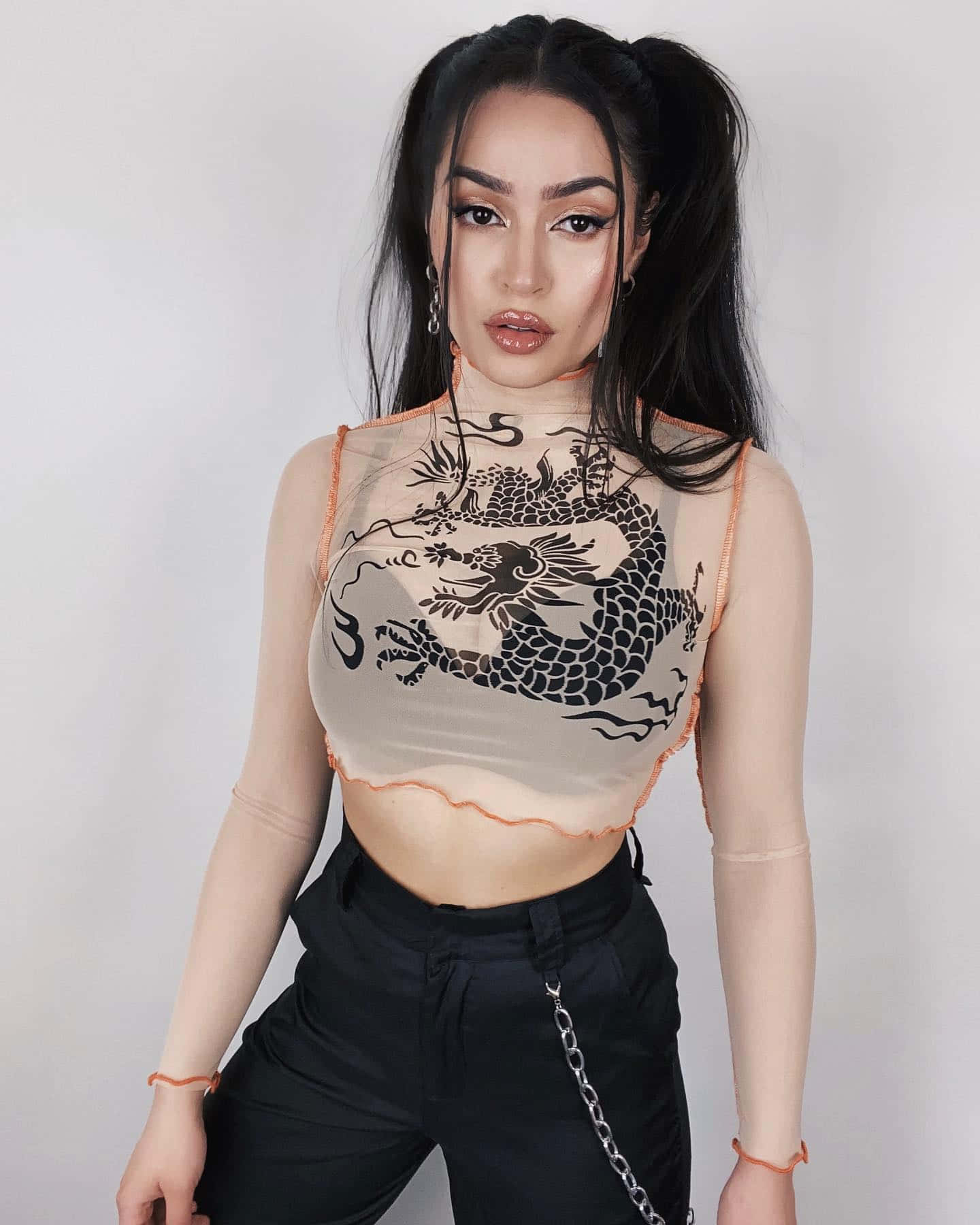 dragon top, black dragon print, pigtails, HD Phone Wallpaper