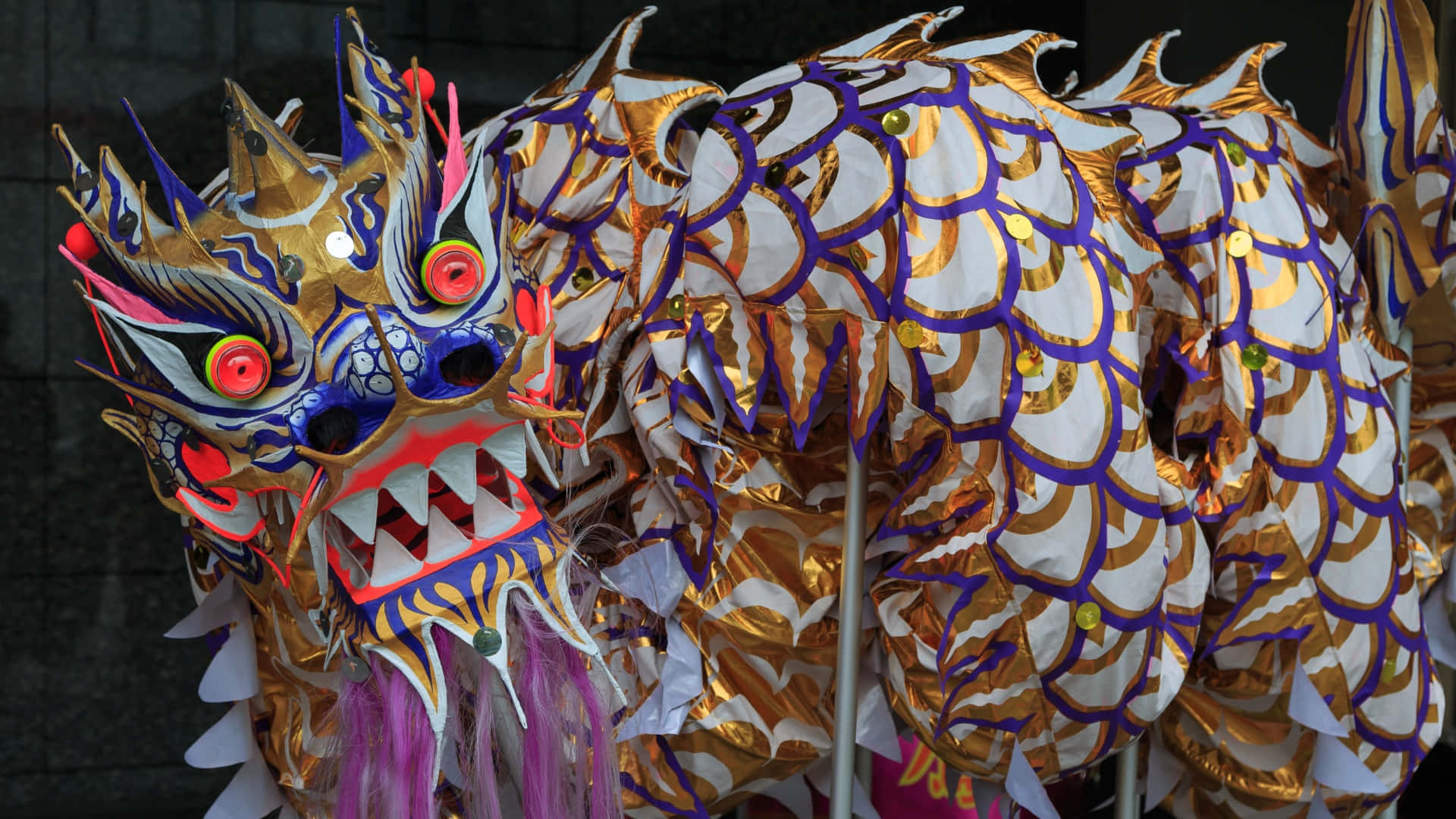 Dragon Dance, golden, purple, Full HD Desktop Wallpaper