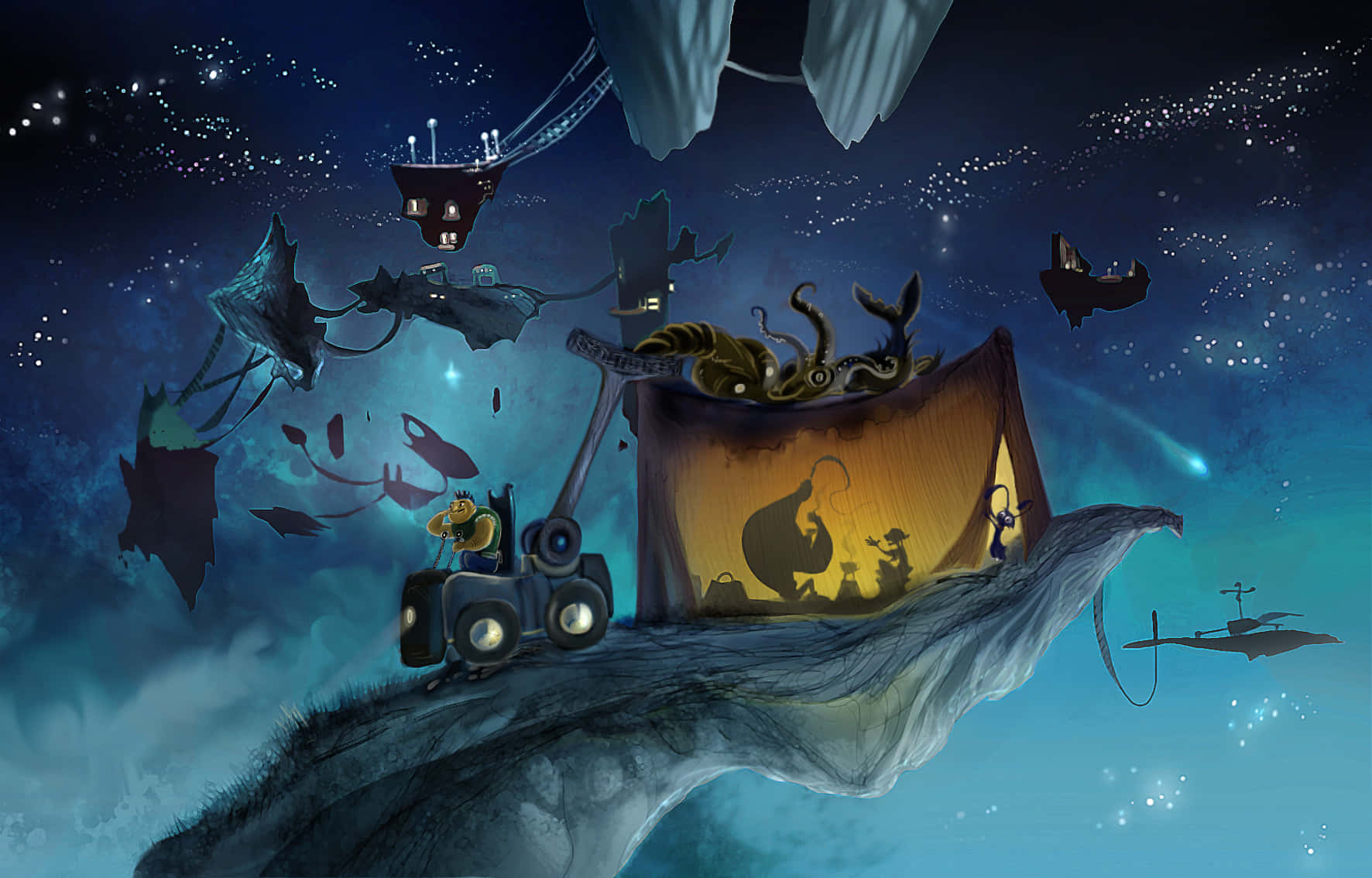 Dragon Hunters, floating islands, night, HD Desktop Wallpaper