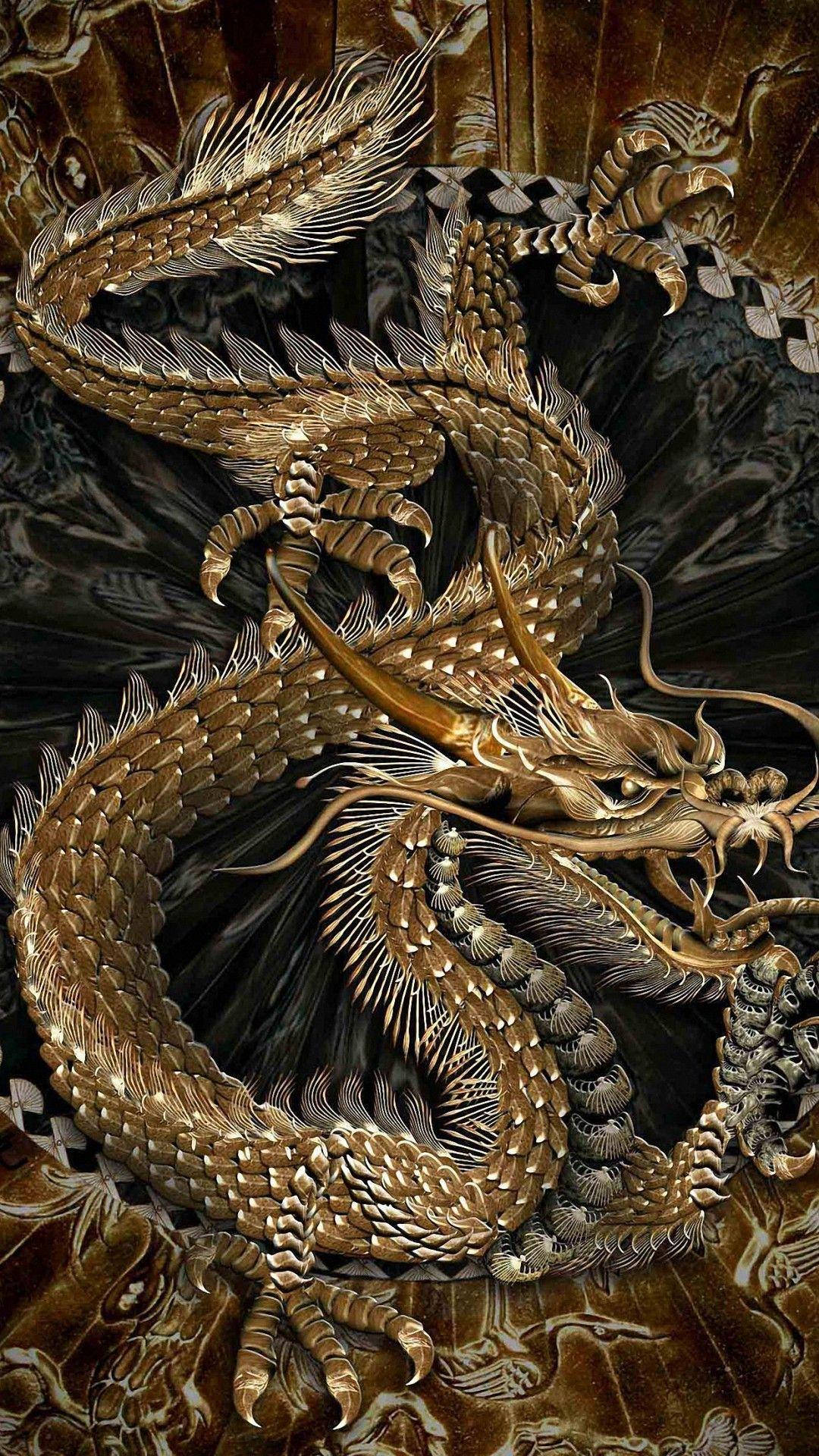 Golden Dragon, iPhone, intricate scales, Full HD Phone Wallpaper
