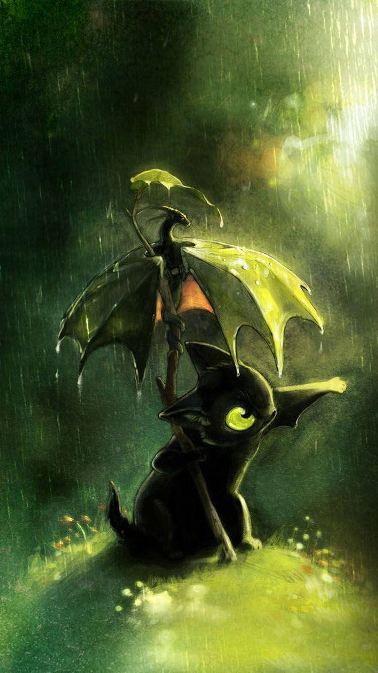 cute dragon, black dragon, glowing green eyes, HD Phone Wallpaper