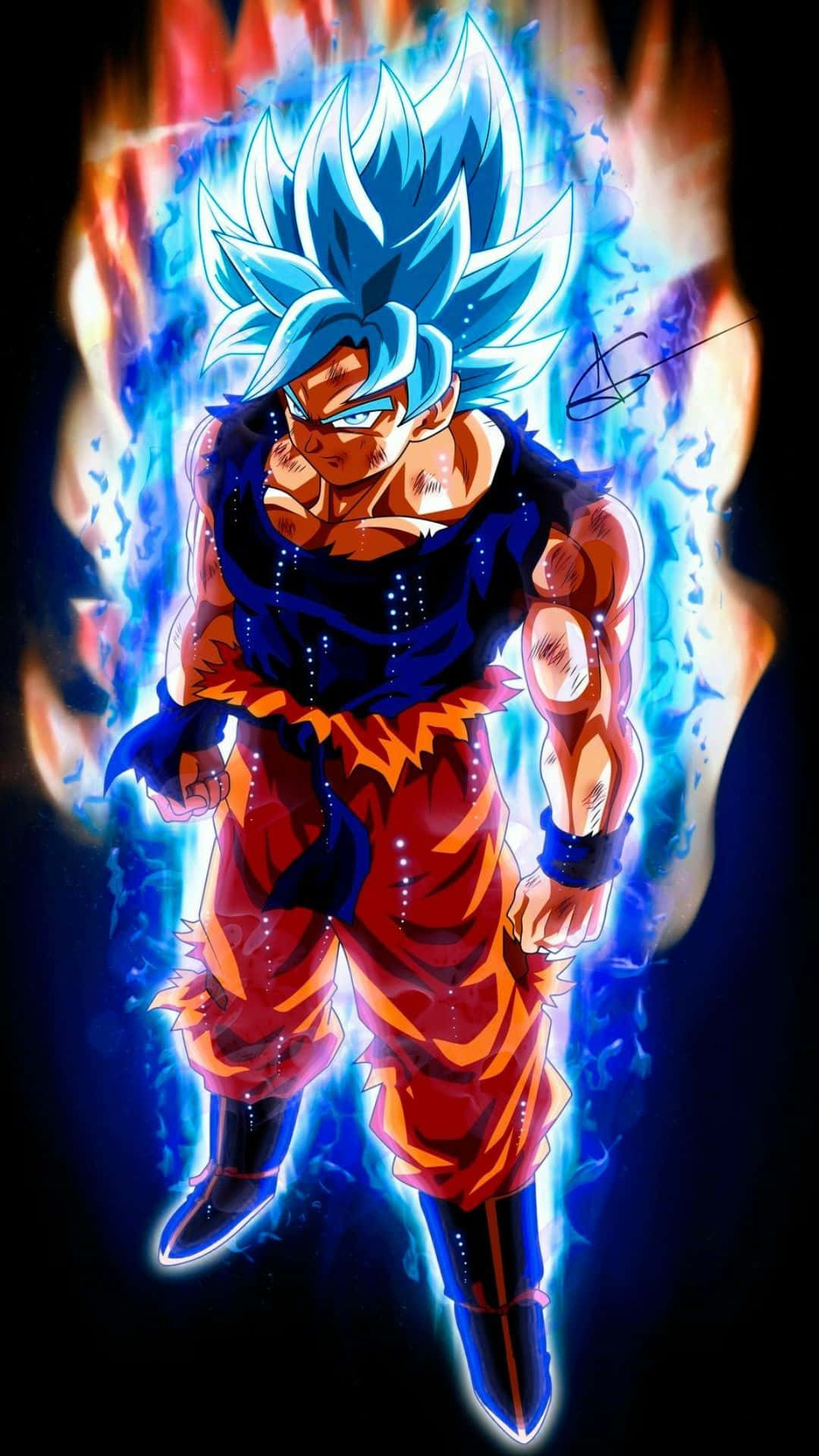 Dragon Ball Z, blue-haired anime warrior, intense blue and orange energy, Full HD Phone Wallpaper