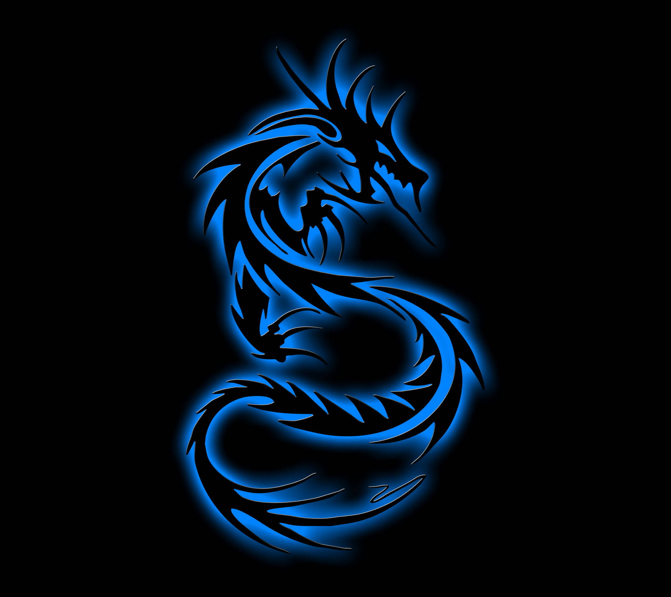 glowing blue dragon, silhouette, neon edges, Full HD Desktop Wallpaper