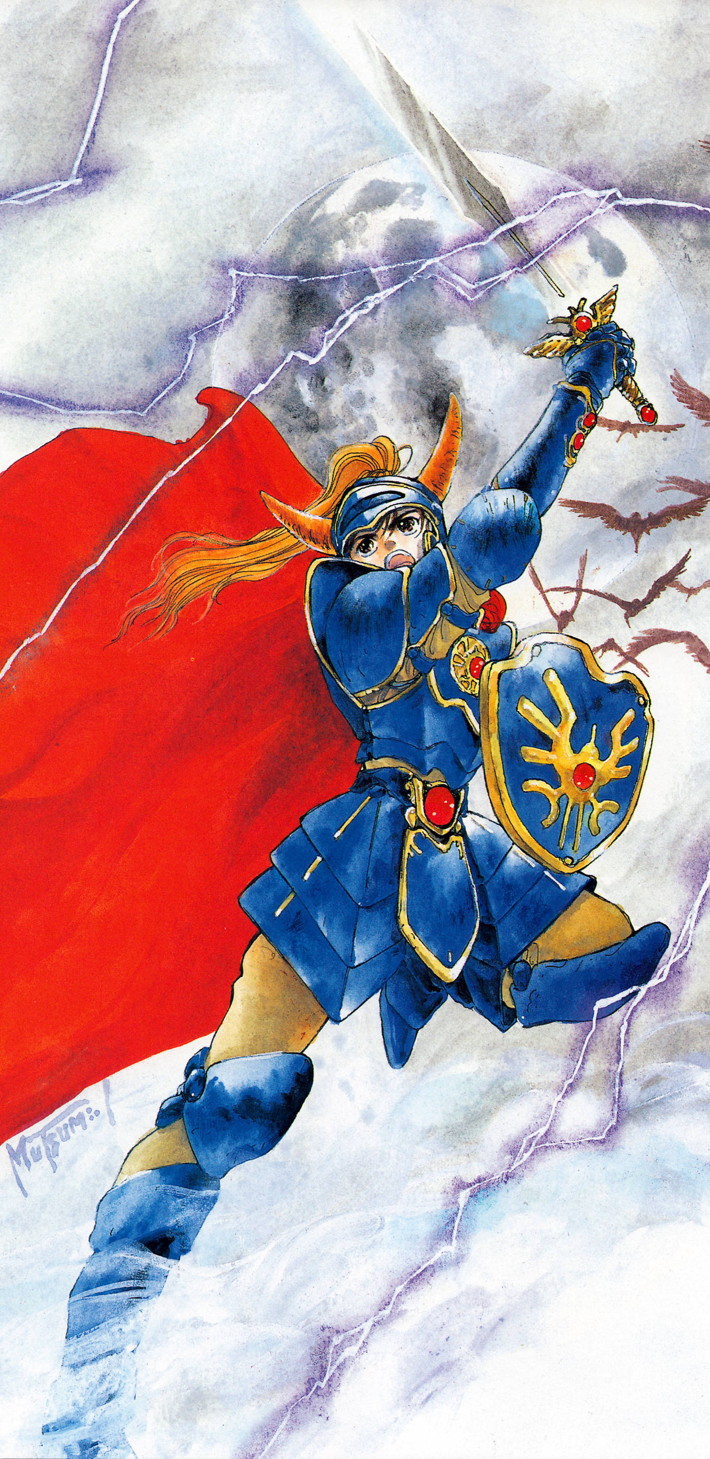 Dragon Quest iPhone, knight, blue armor, 2K Phone Wallpaper