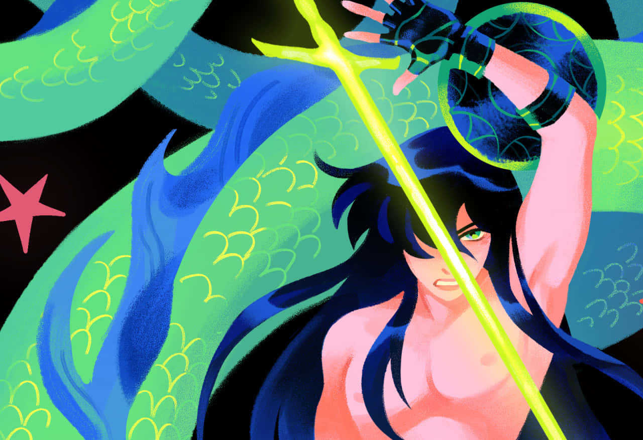 Dragon Shiryu, glowing green eyes, neon sword, HD Desktop Wallpaper