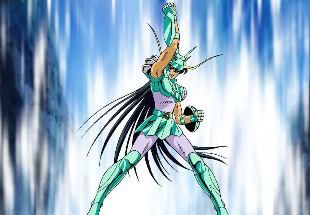 Dragon Shiryu, teal armor, blue waterfall, SD Desktop Wallpaper