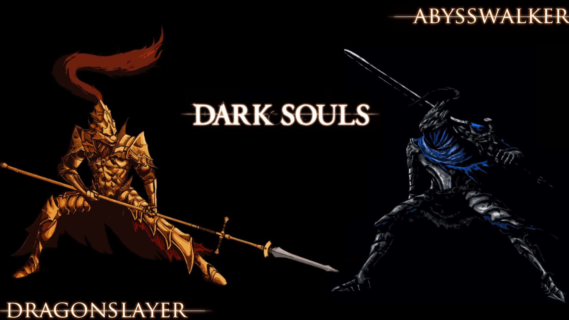 Dragon Slayer Ornstein, golden with red cape, black with blue accents, Full HD Desktop Wallpaper
