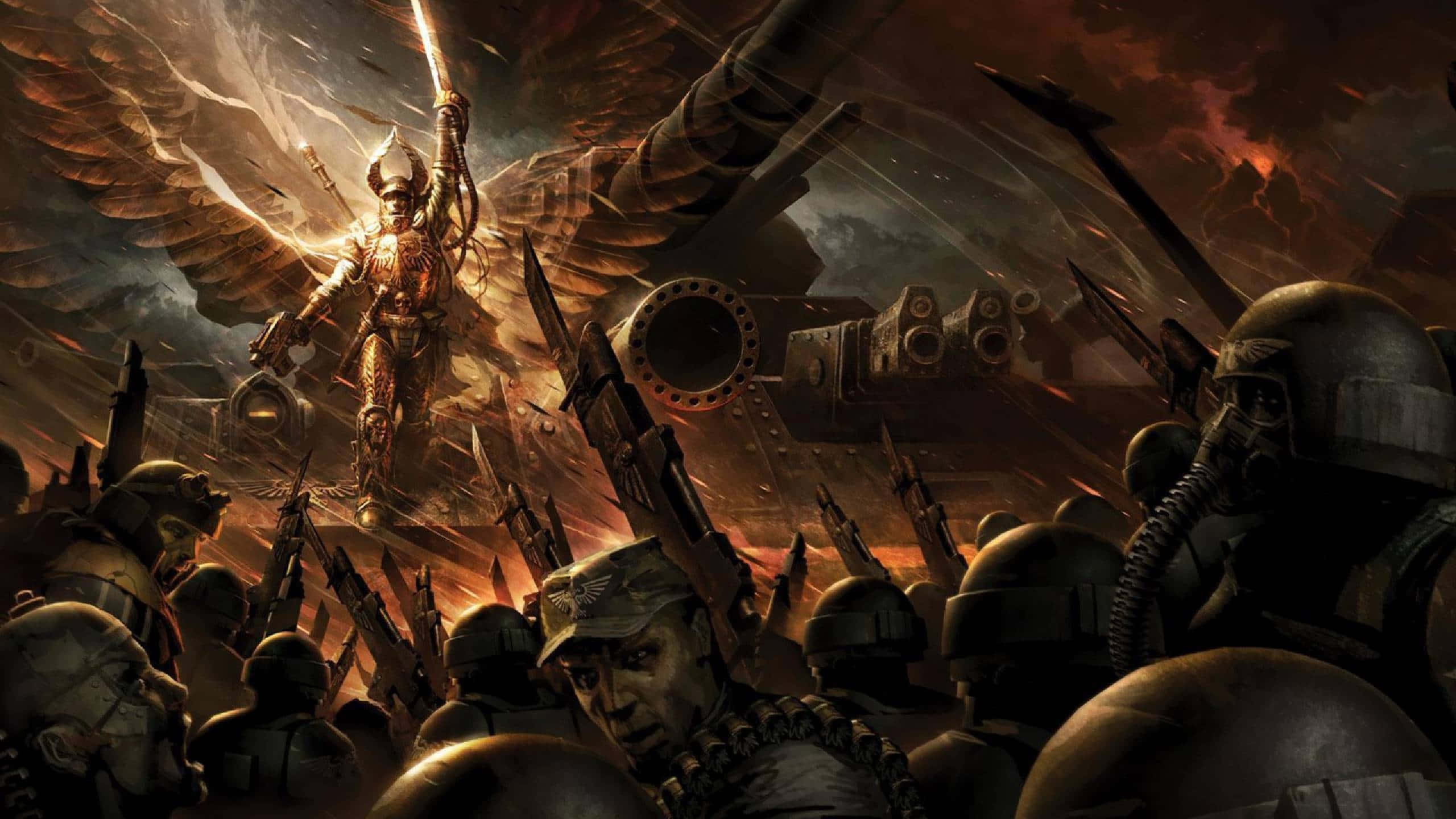 Dragon Slayer Ornstein, golden-winged armored warrior, glowing sword, 2K Desktop Wallpaper