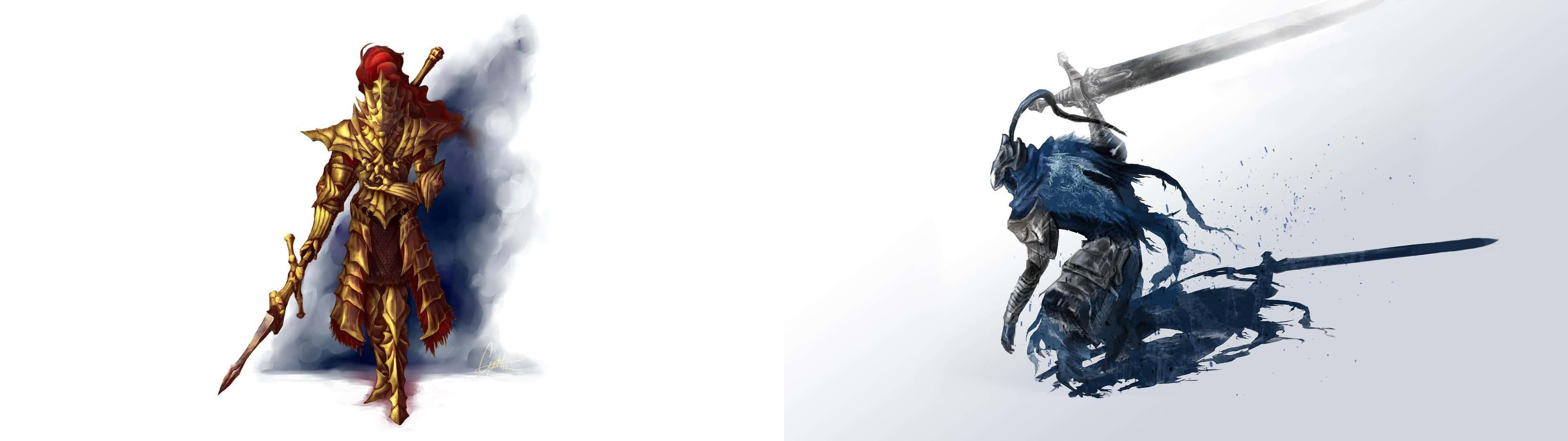 Dragon Slayer Ornstein, gold armor, red hair, 4K Desktop Wallpaper