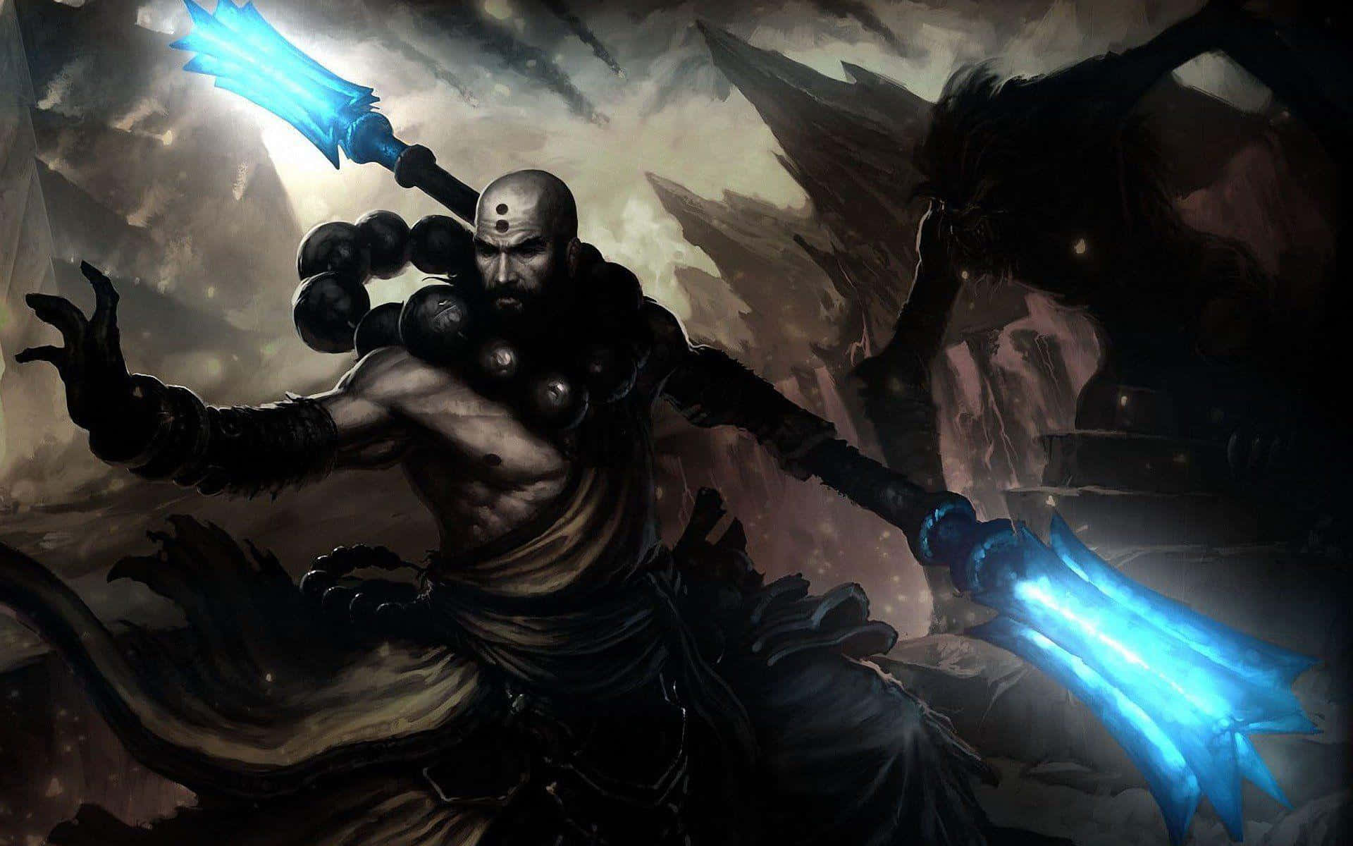 Dragon Slayer Ornstein, bald warrior, glowing blue weapons, Full HD Desktop Wallpaper