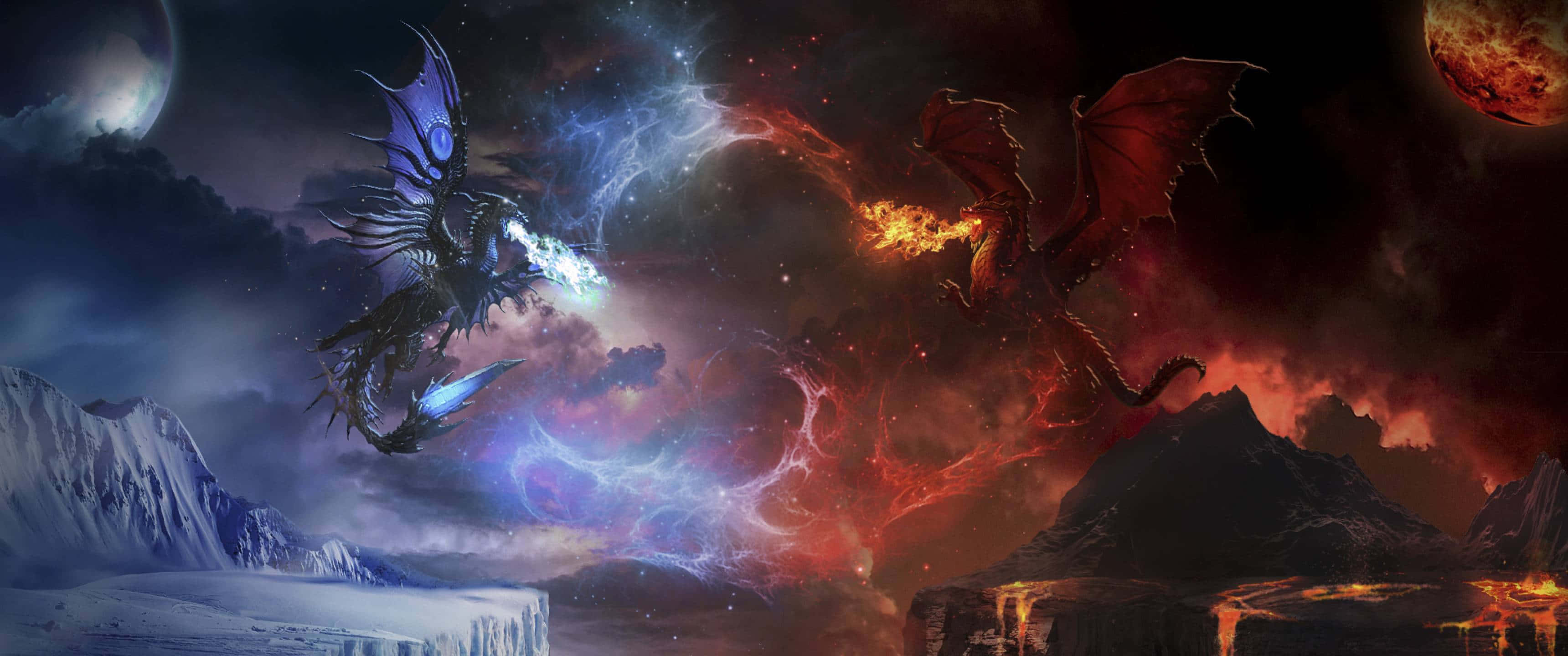 3440x1440, dragon, icy blue, 2K Desktop Wallpaper