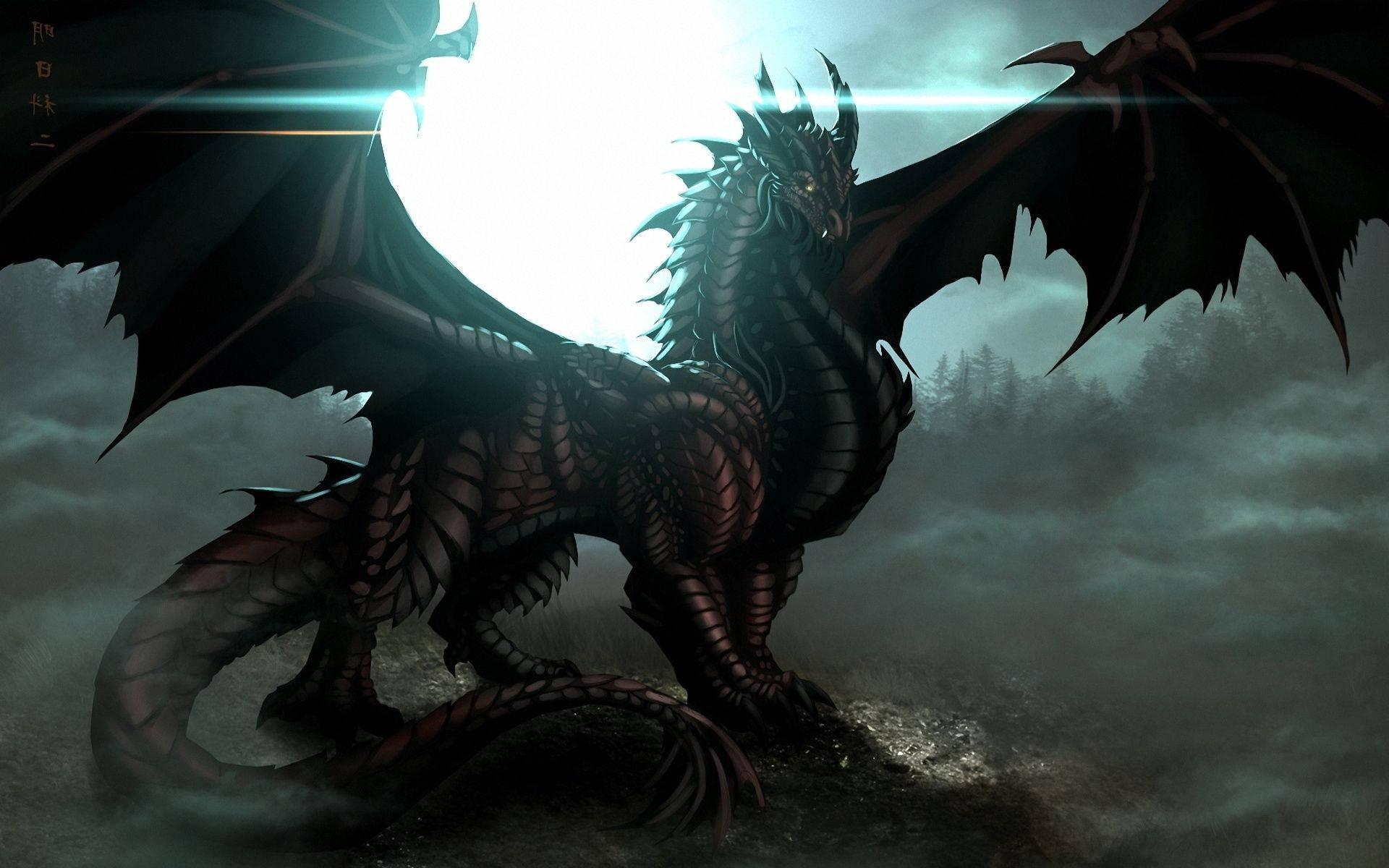 four legged dragon, black dragon, spiked scales, Full HD Desktop Wallpaper