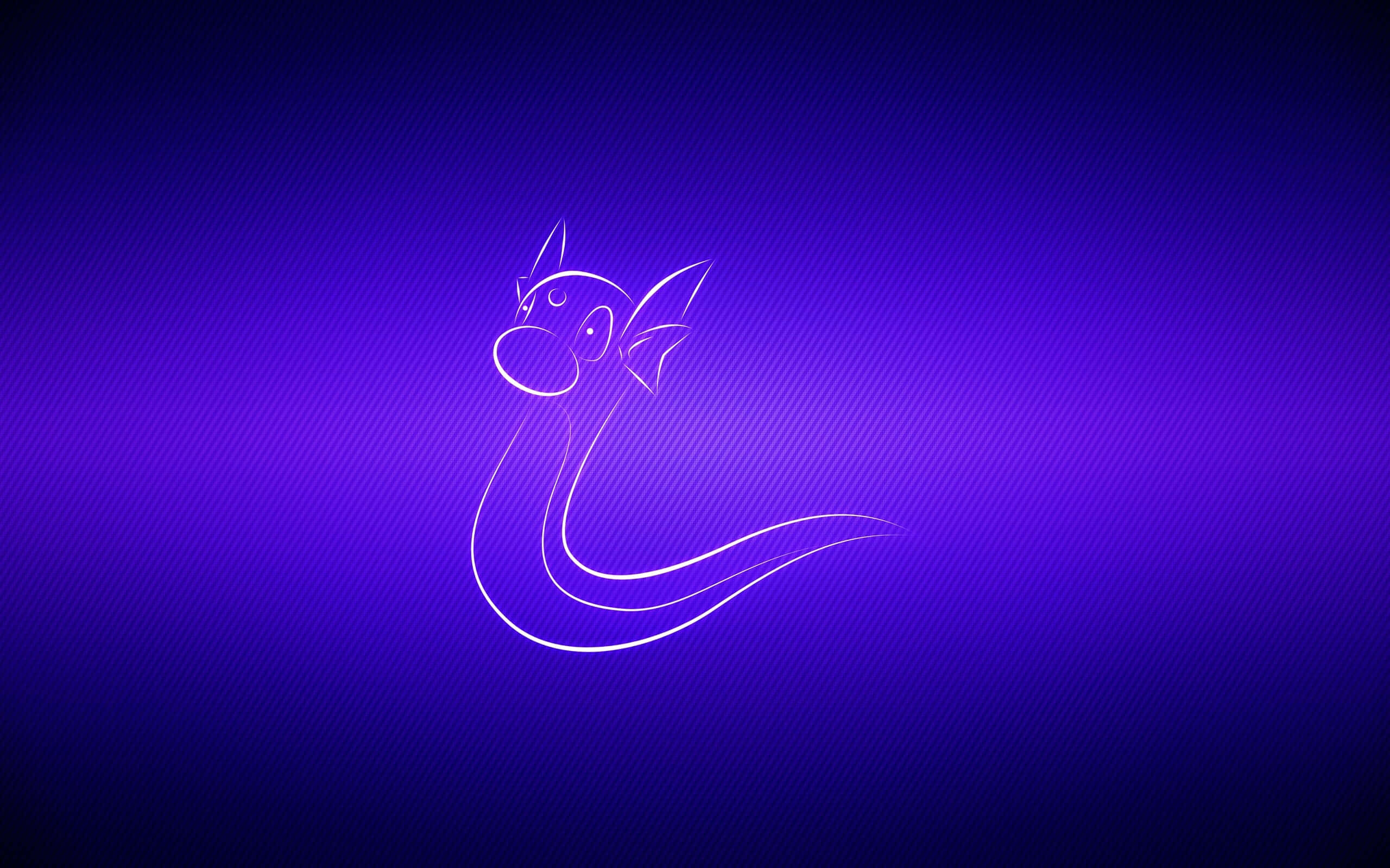 Dragonair, glowing white line art, purple background, 2K Desktop Wallpaper