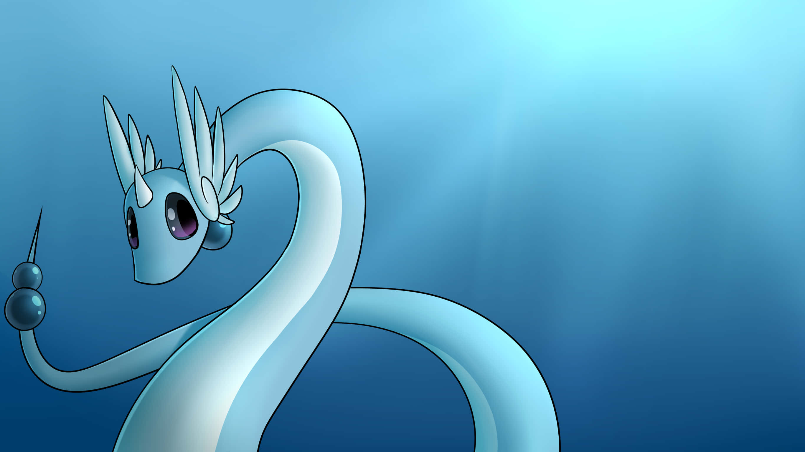 Dragonair, light blue, white horns, 2K Desktop Wallpaper