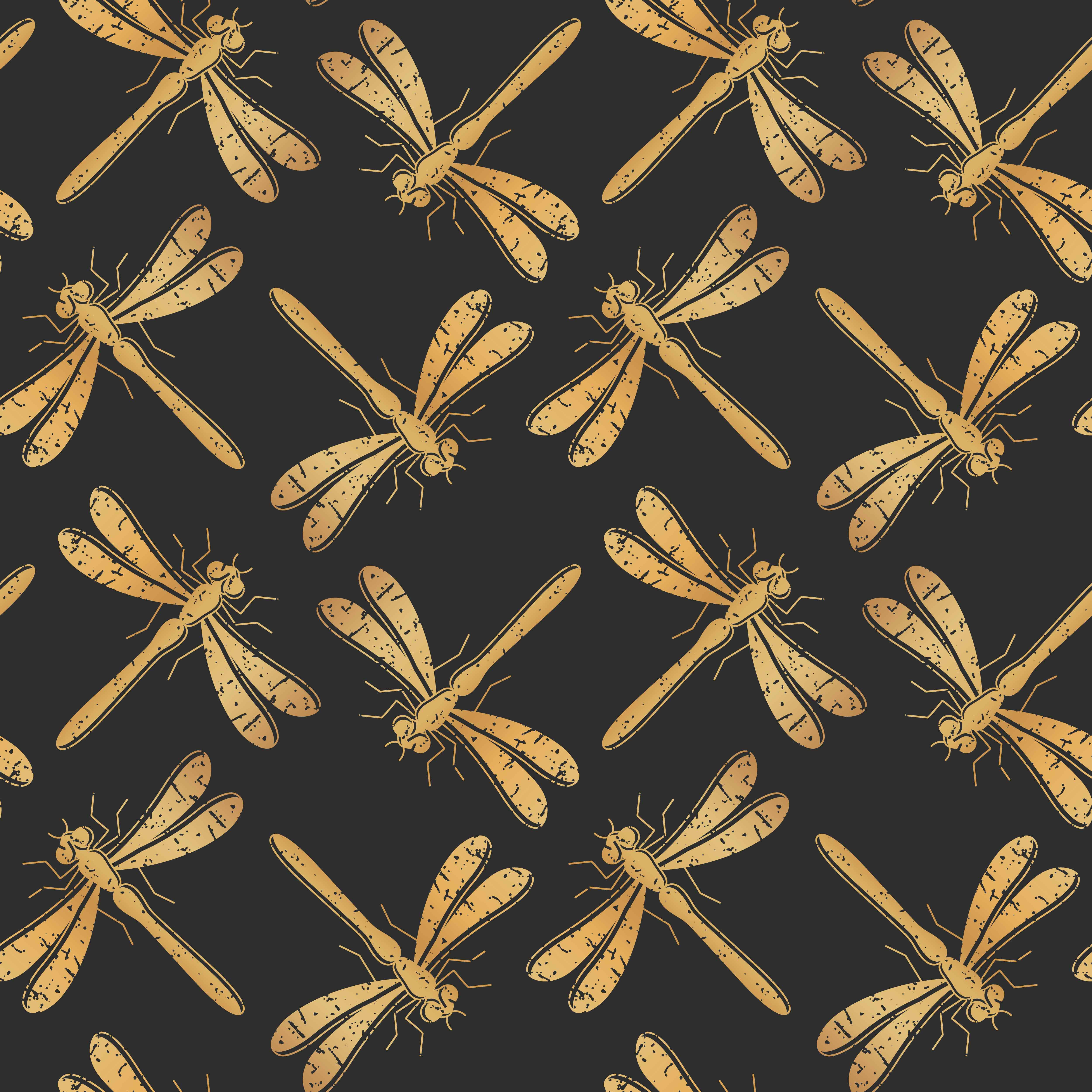 Golden Dragonfly, textured wings, seamless pattern, 4K Desktop Wallpaper