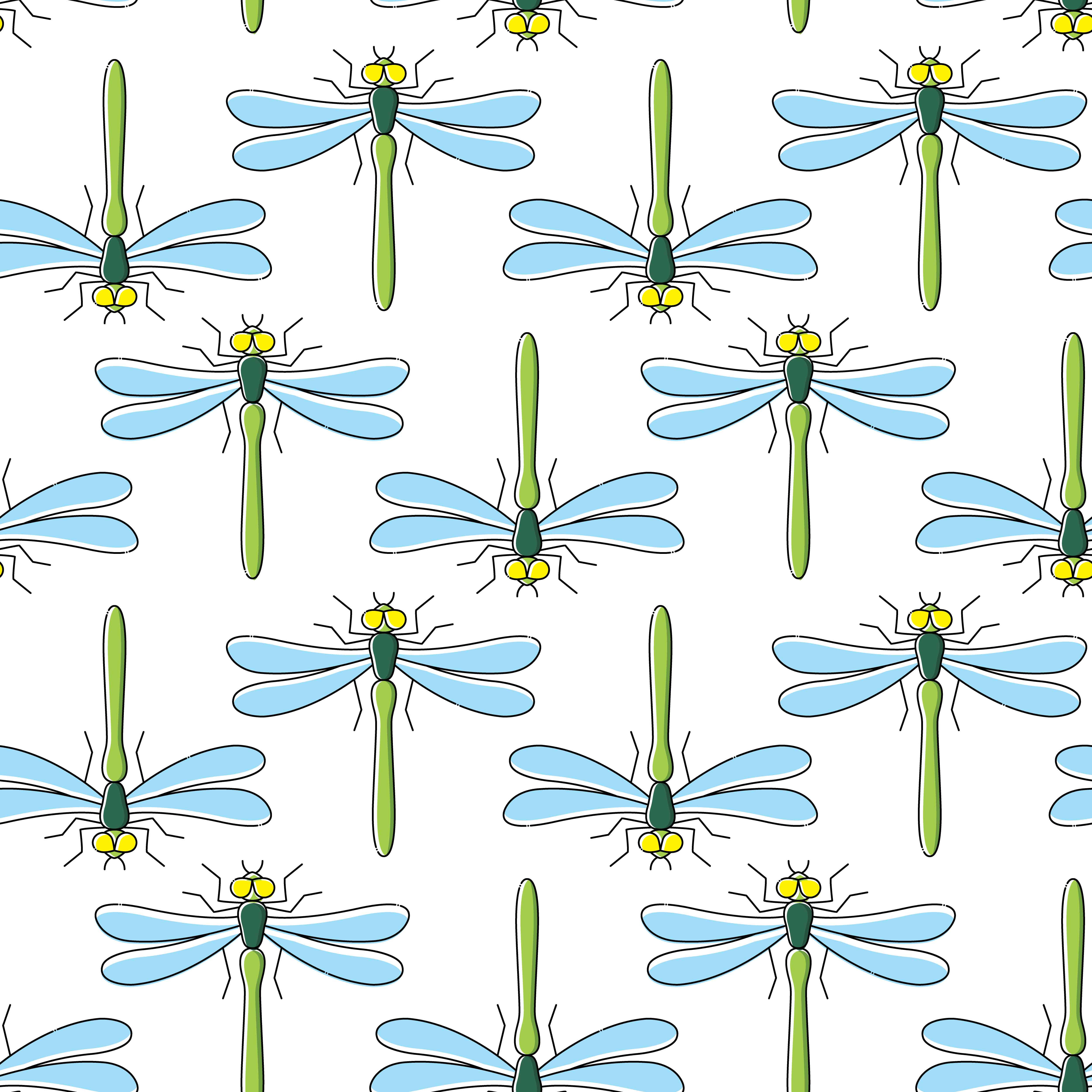 Digital Dragonfly Pattern, cartoon dragonflies, blue wings, 4K Desktop Wallpaper