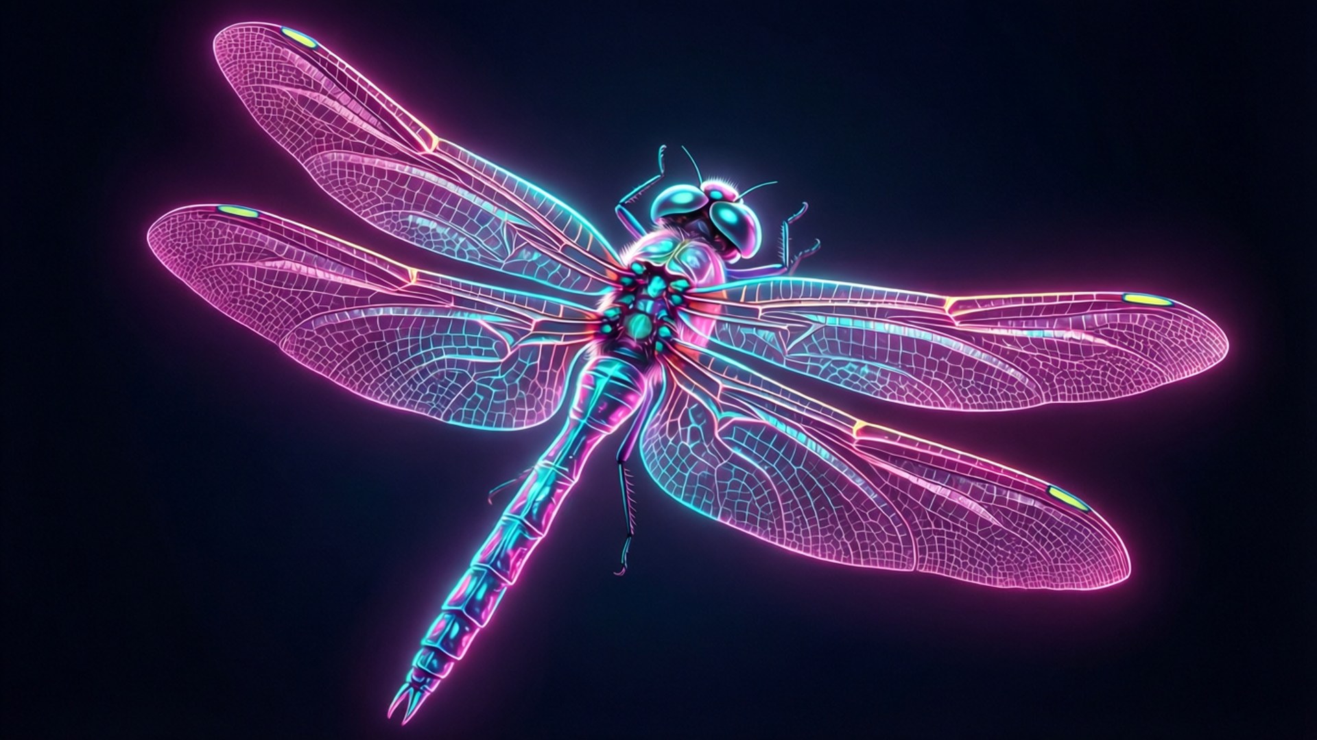 neon dragonfly, electric pink, cyan, Full HD Desktop Wallpaper