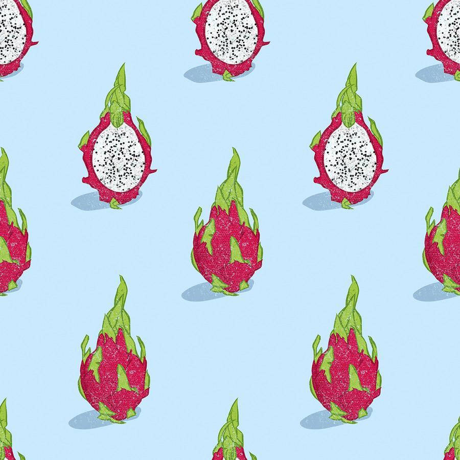 Dragonfruit Pattern, baby blue background, vibrant red dragon fruits, SD Desktop Wallpaper