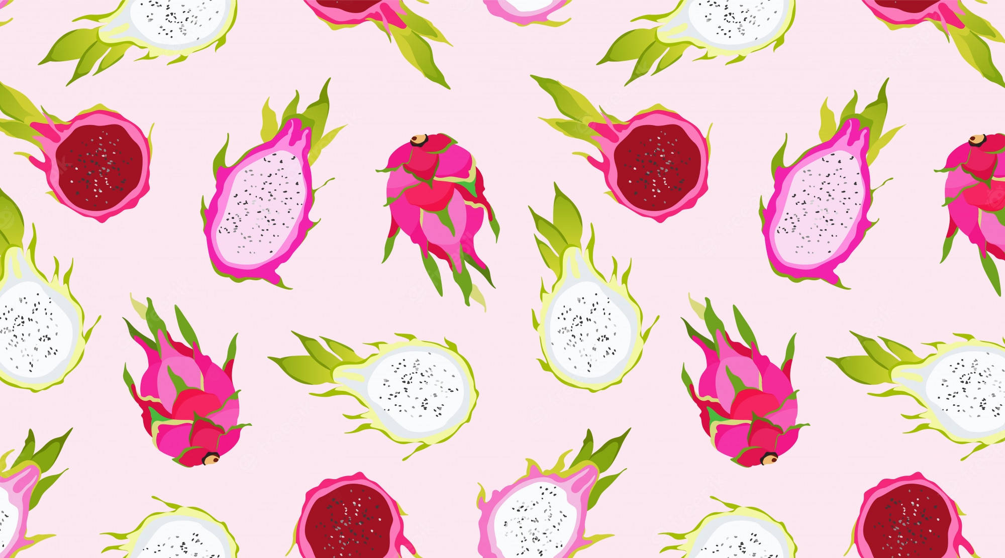 Dragonfruit, half slices, pink pattern, Full HD Desktop Wallpaper