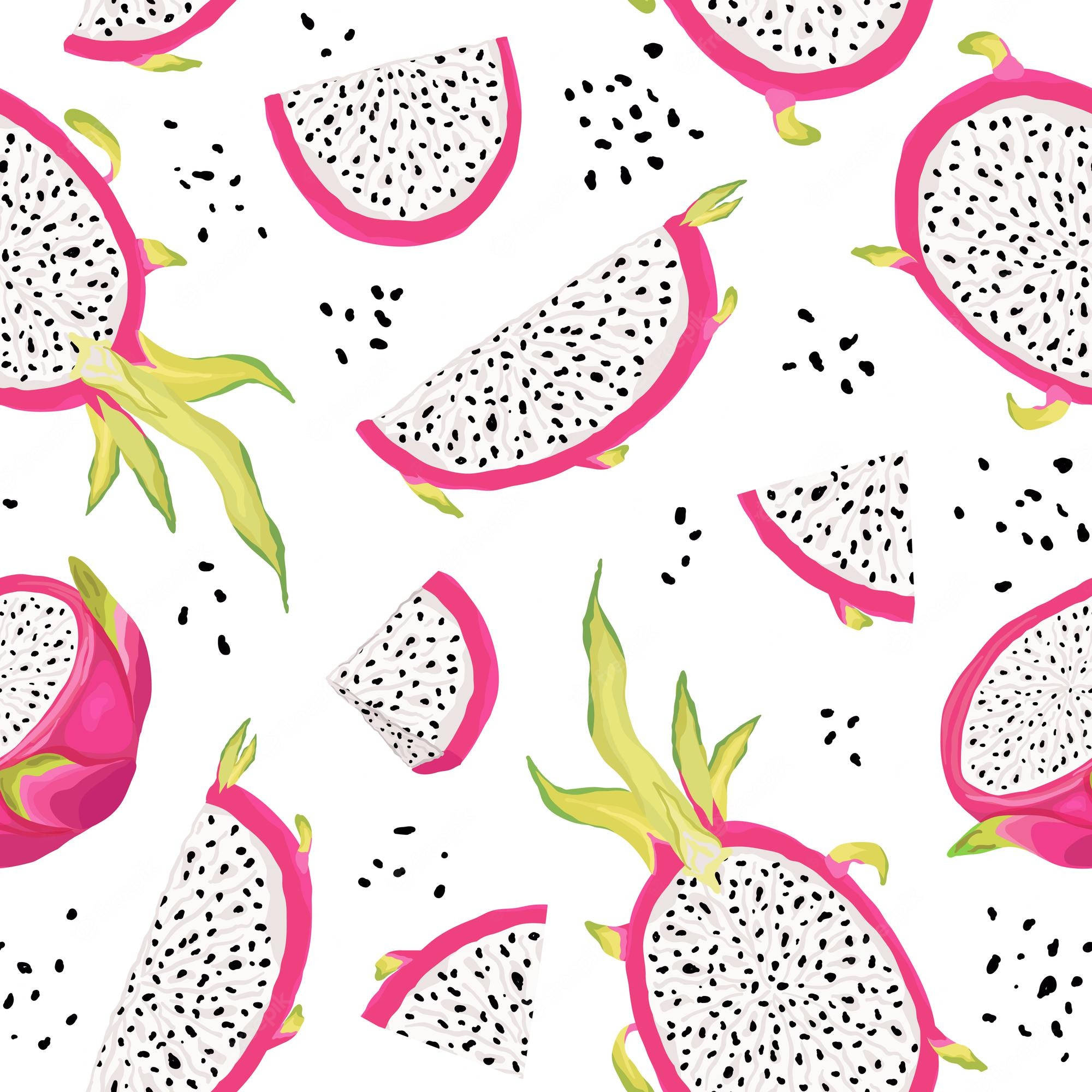 Dragonfruit Slices Pattern, white background, vibrant pink, Full HD Desktop Wallpaper