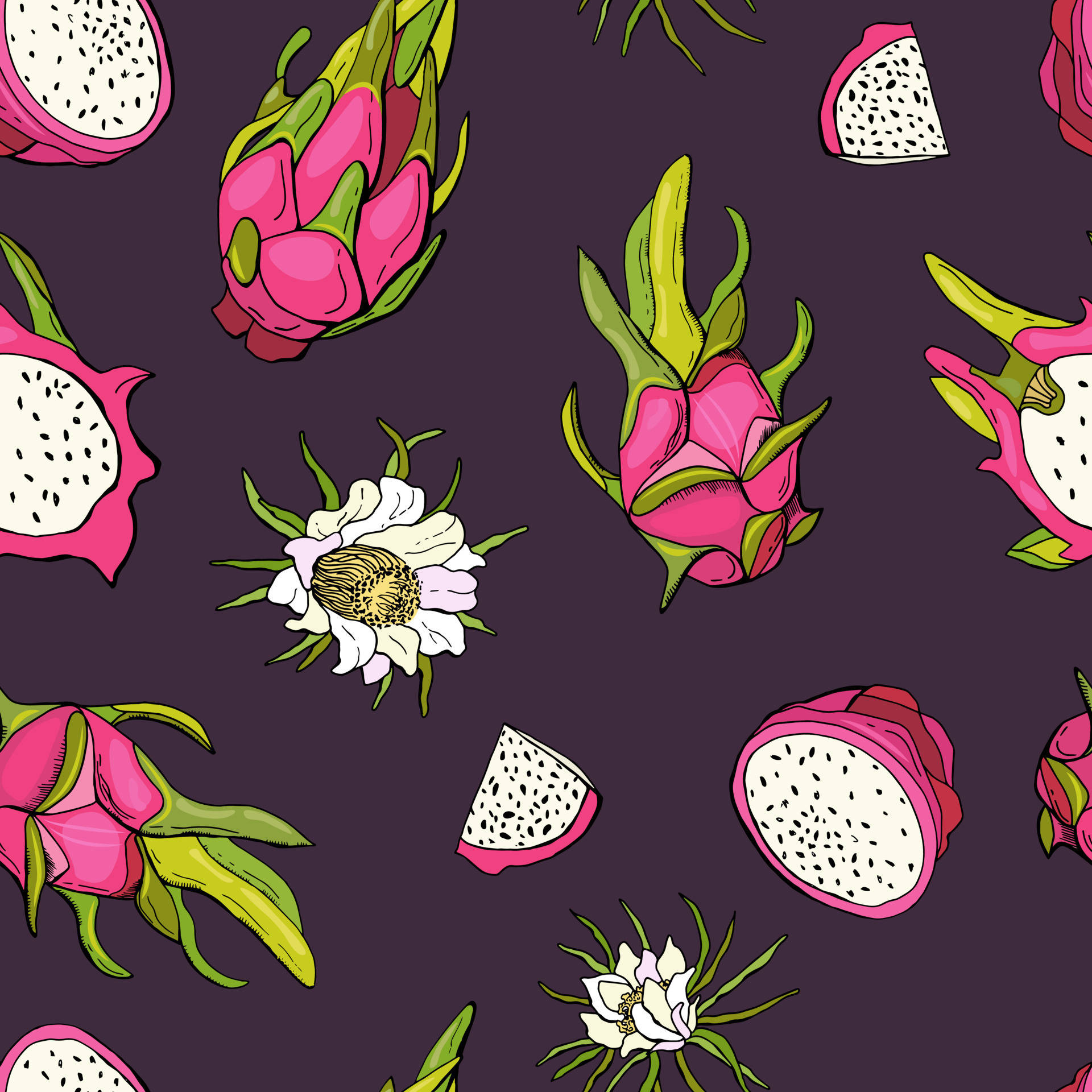 Dragonfruit, dark purple background, vibrant pink dragon fruits, Full HD Desktop Wallpaper