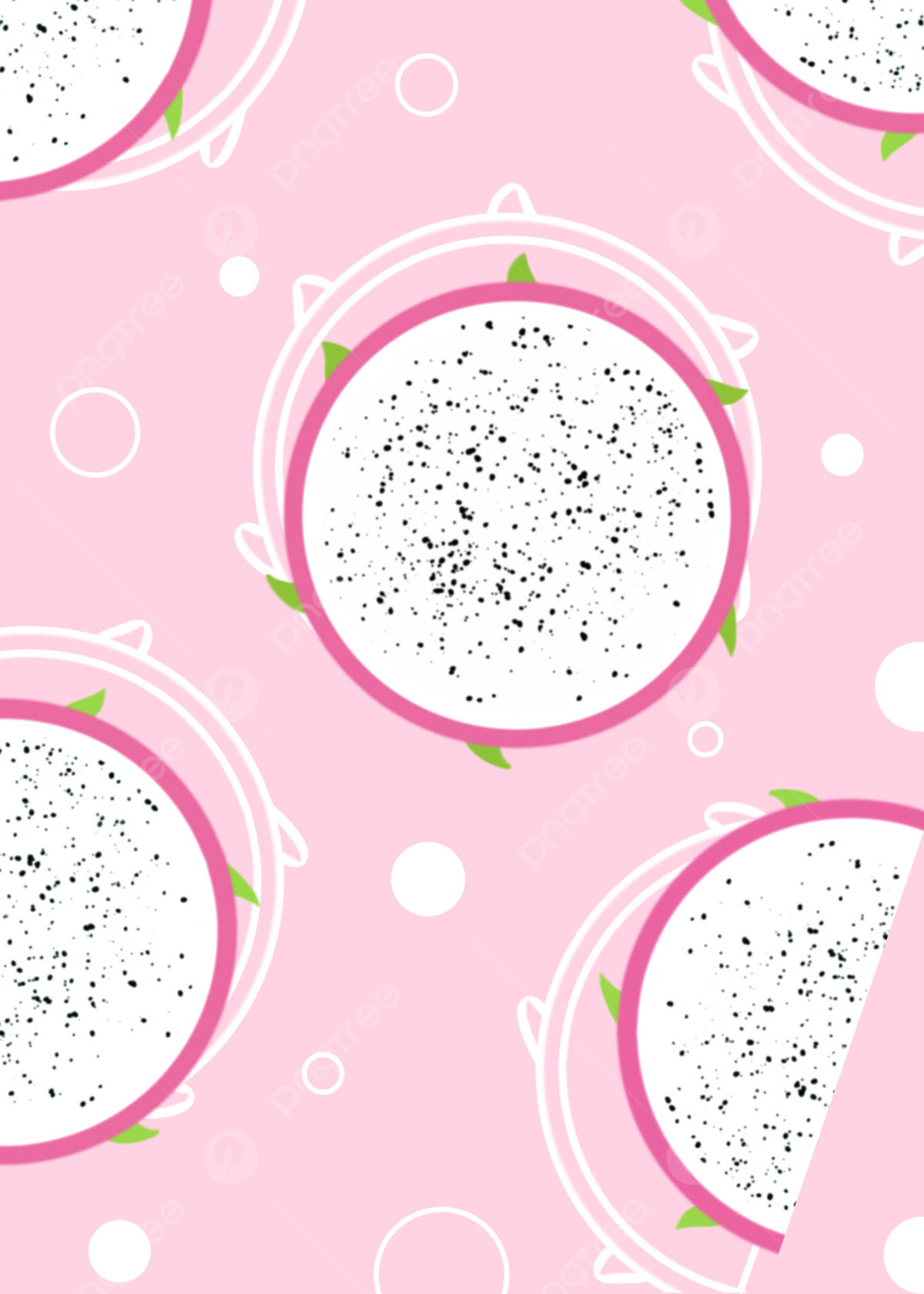 dragonfruit slices, pink background, white circles, HD Phone Wallpaper