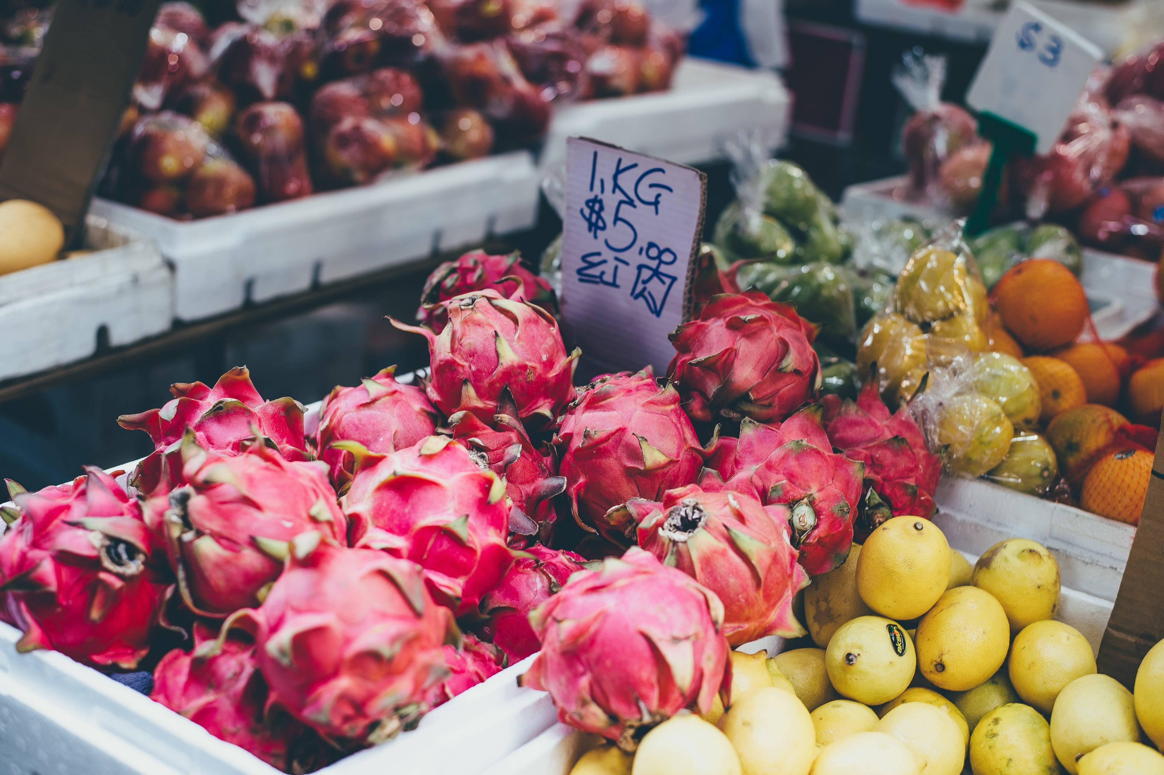 Dragonfruit, Pear, Orange, 4K Desktop Wallpaper