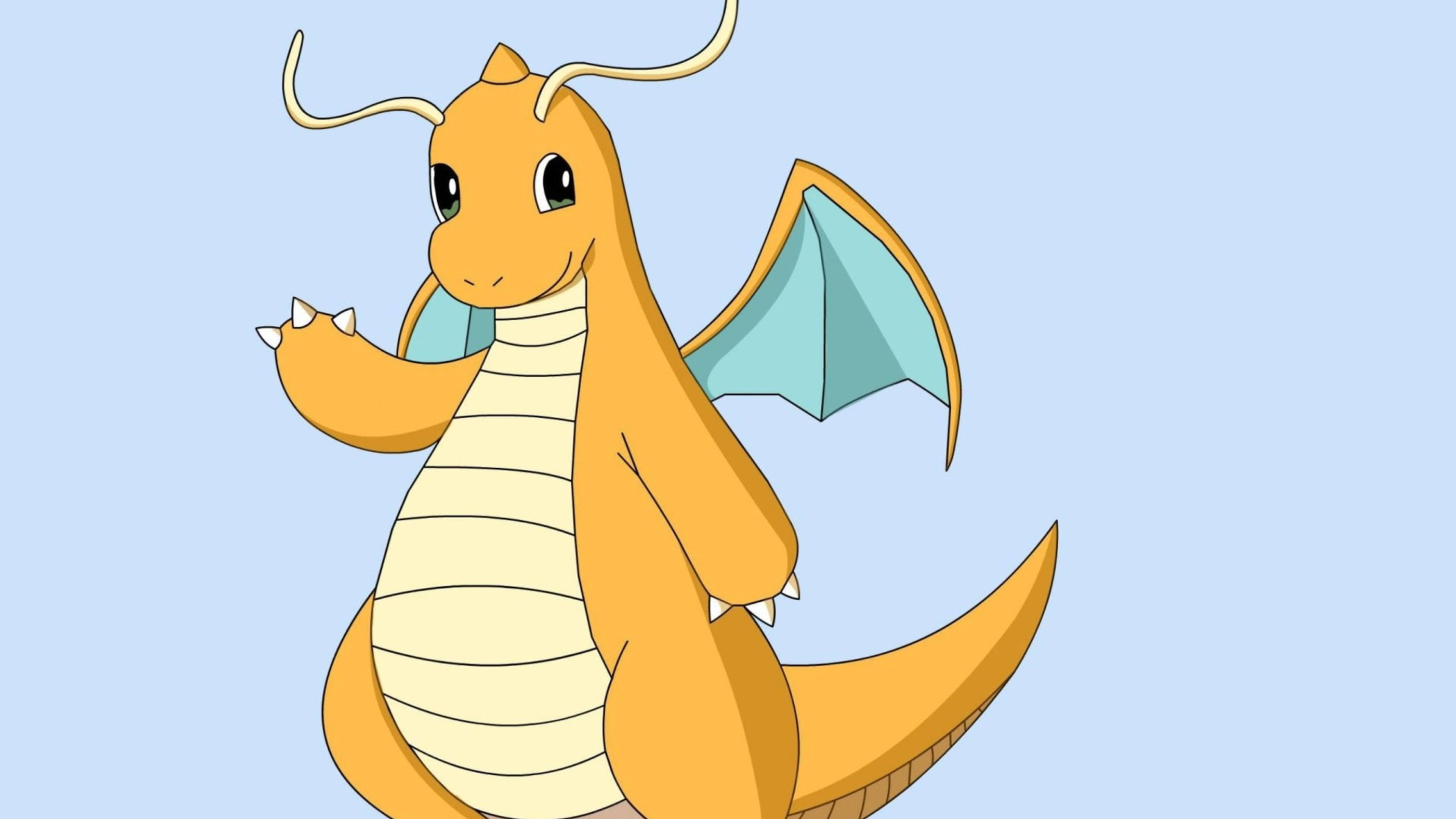 Dragonite, orange dragon, blue wings, 4K Desktop Wallpaper
