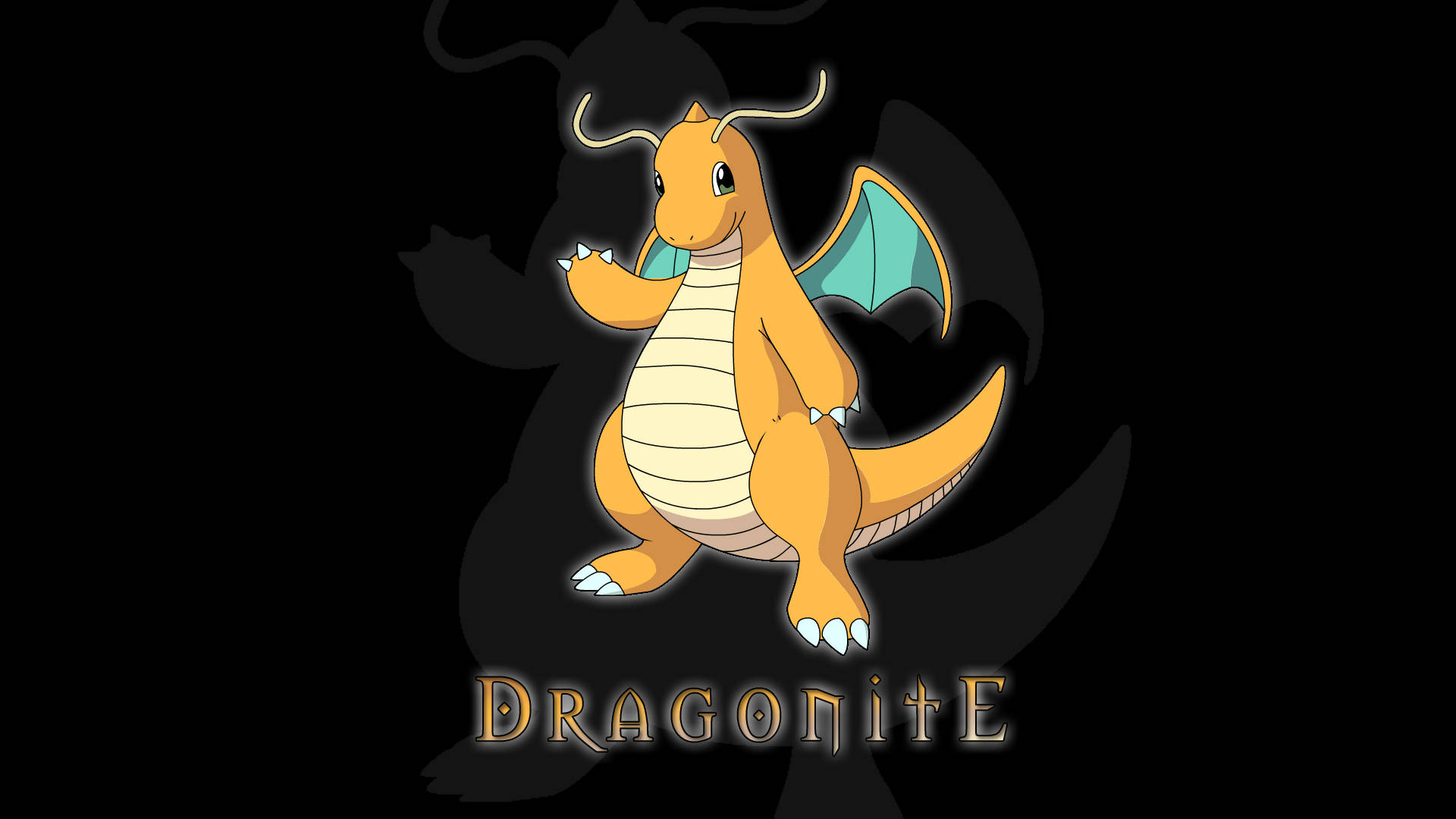 Dragonite, orange body, blue wings, Full HD Desktop Wallpaper