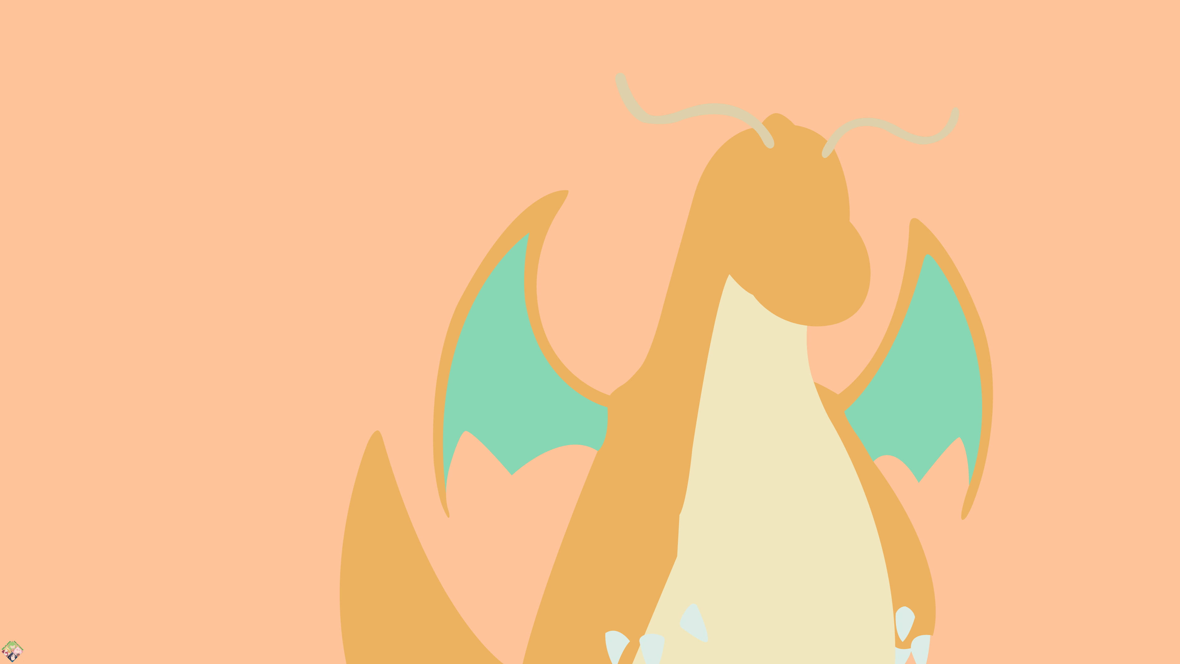 Minimalist Dragonite, teal wings, cream underbelly, 4K Desktop Wallpaper