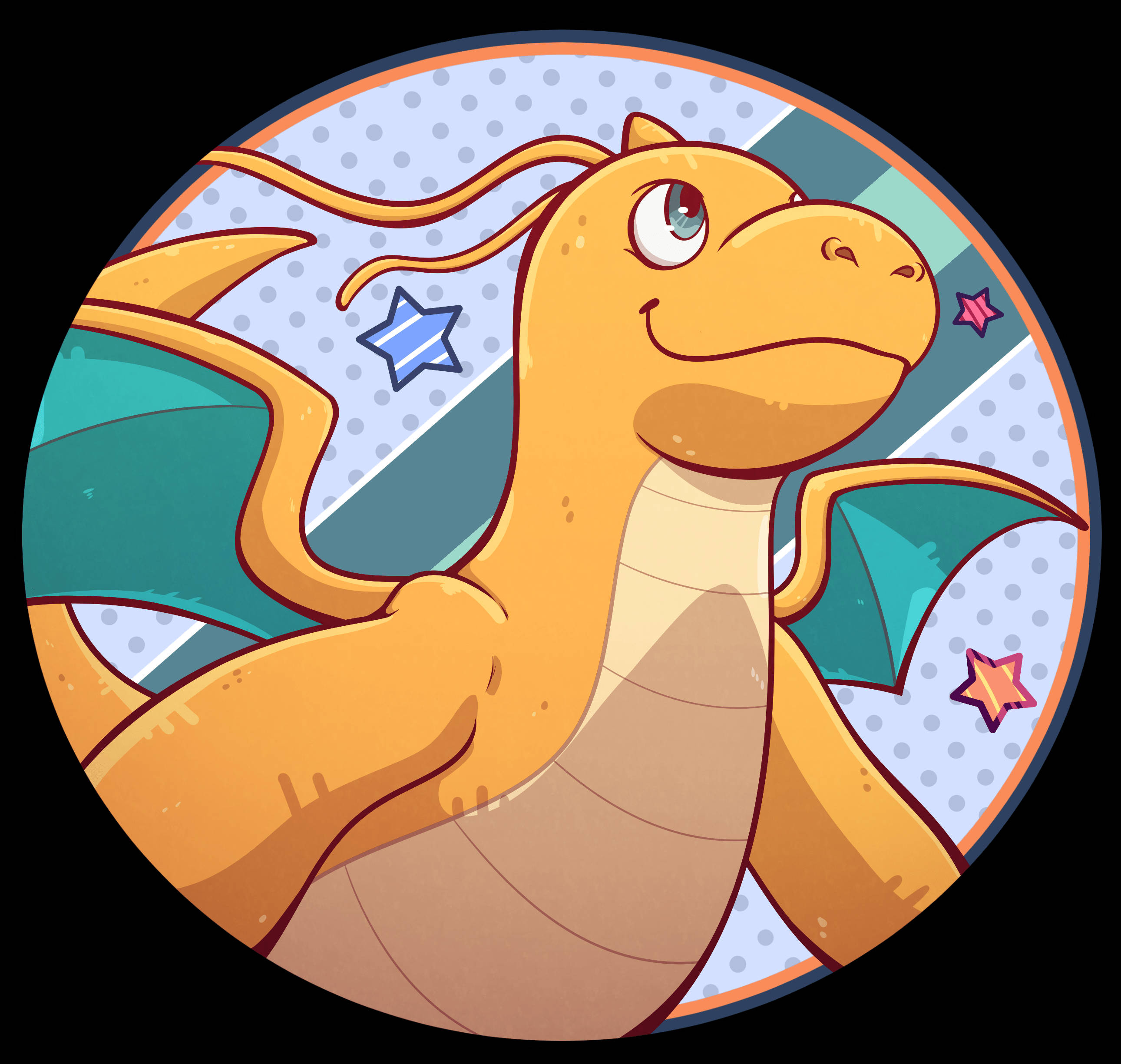 Dragonite, orange scales, teal wings, 2K Desktop Wallpaper