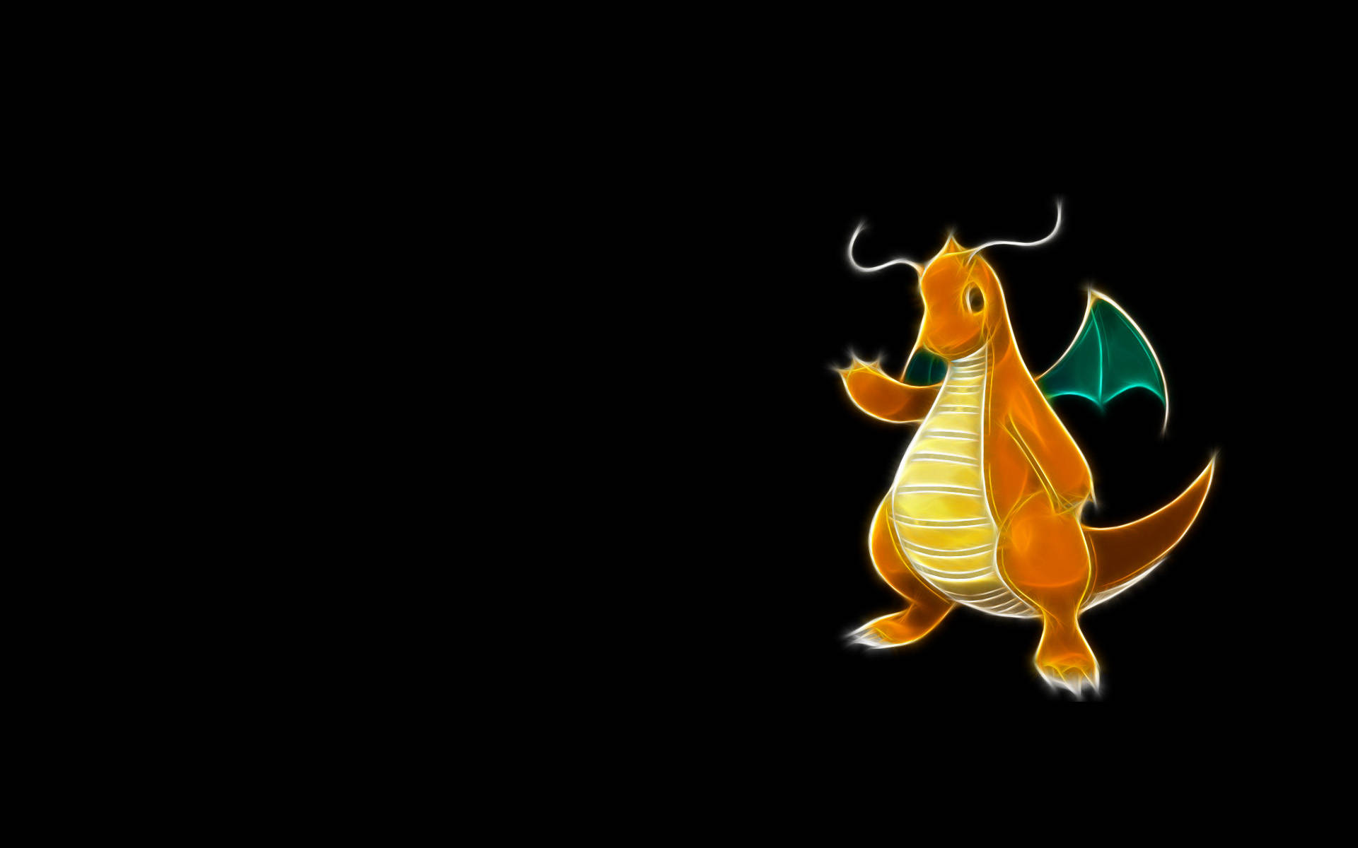neon orange, dragonite, teal wings, Full HD Desktop Wallpaper