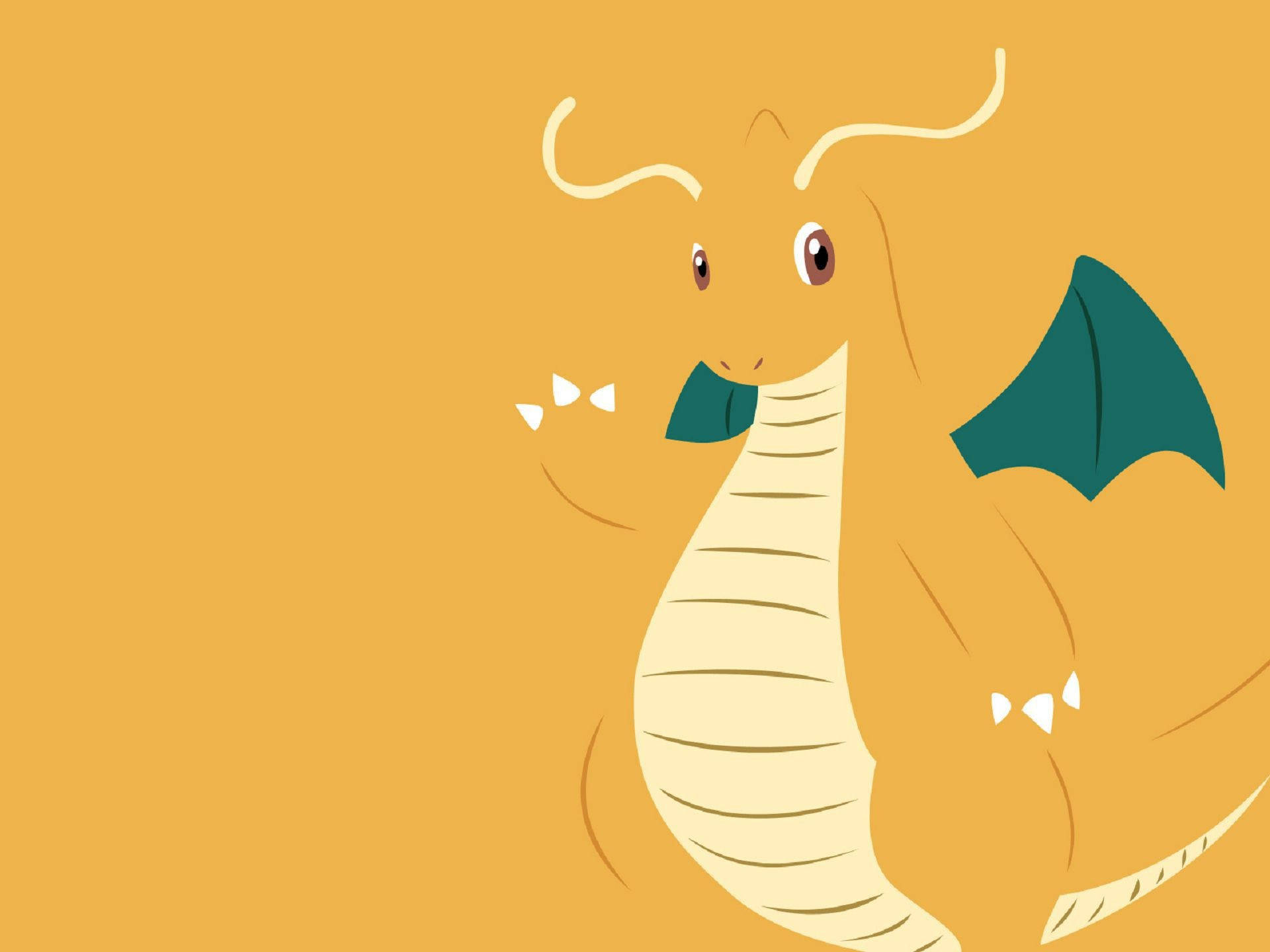Orange Dragonite, green wings, green horns, Full HD Desktop Wallpaper
