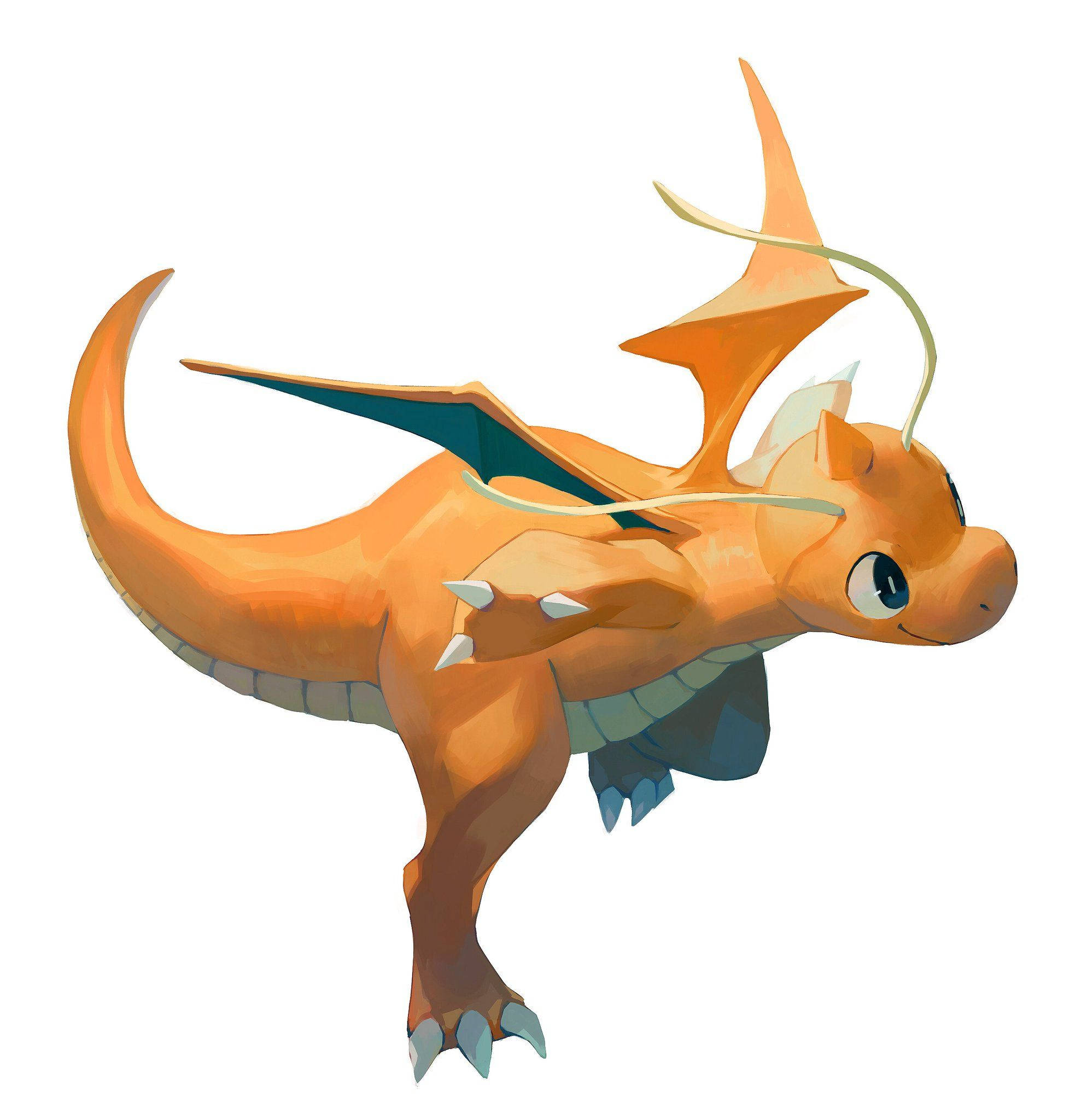 Dragonite, vibrant orange, blue wing membranes, Full HD Phone Wallpaper