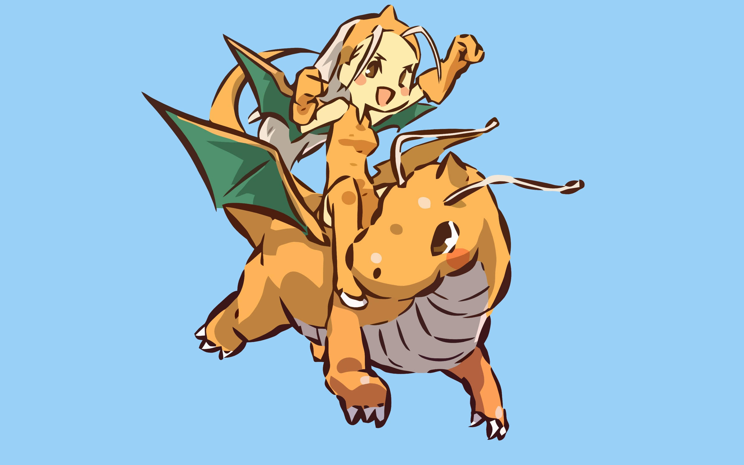 Dragonite, anime girl, white hair, 2K Desktop Wallpaper
