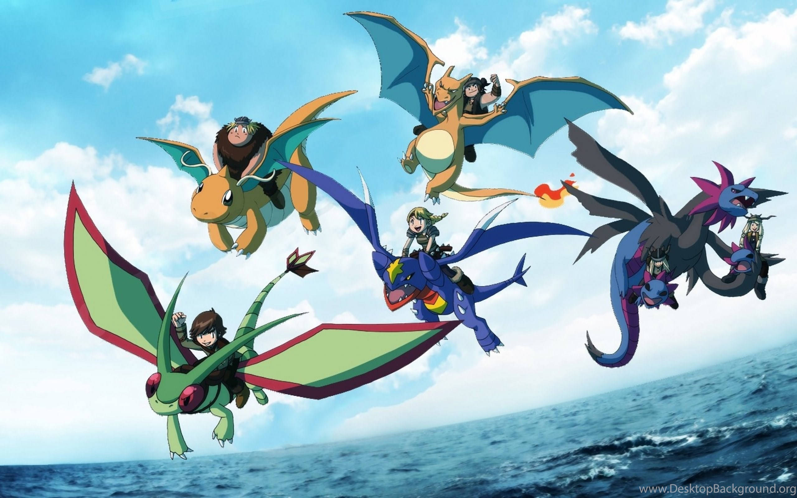 Dragonite, dragons, ocean, 2K Desktop Wallpaper