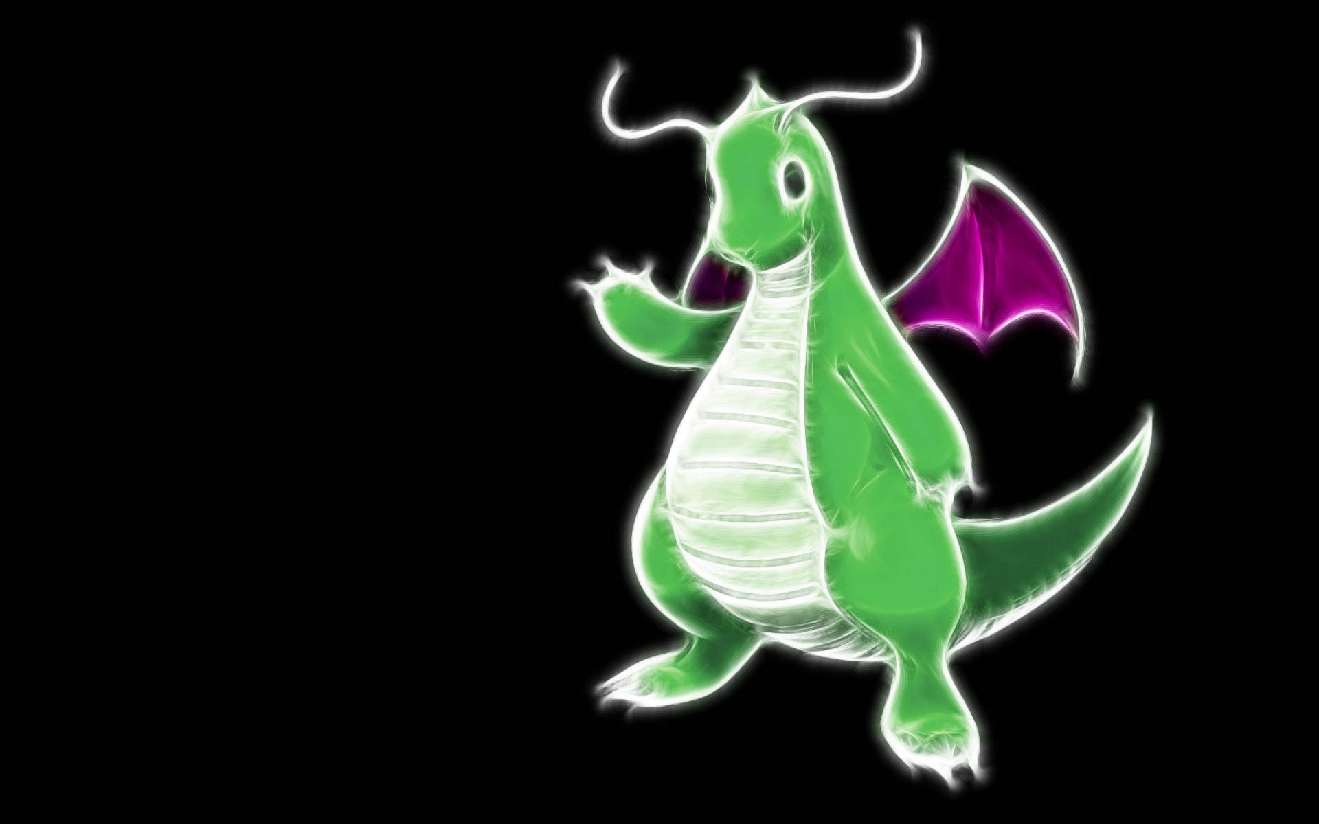 neon green, Dragonite, purple wings, Full HD Desktop Wallpaper