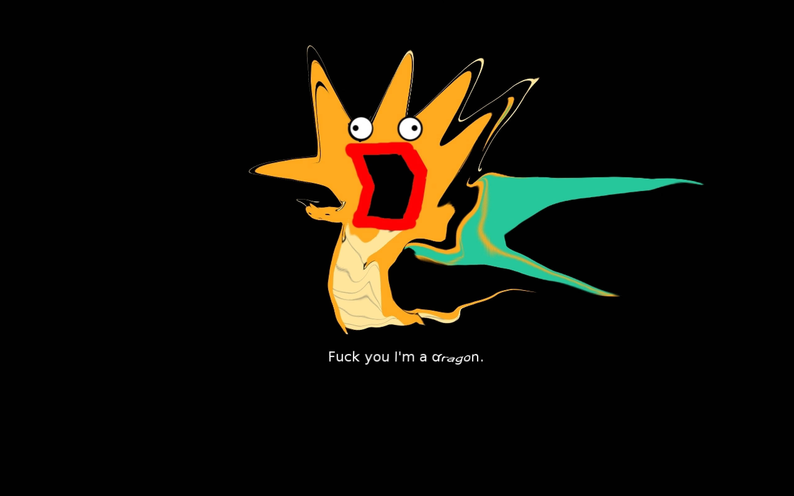 Dragonite, orange body, teal tail, 2K Desktop Wallpaper