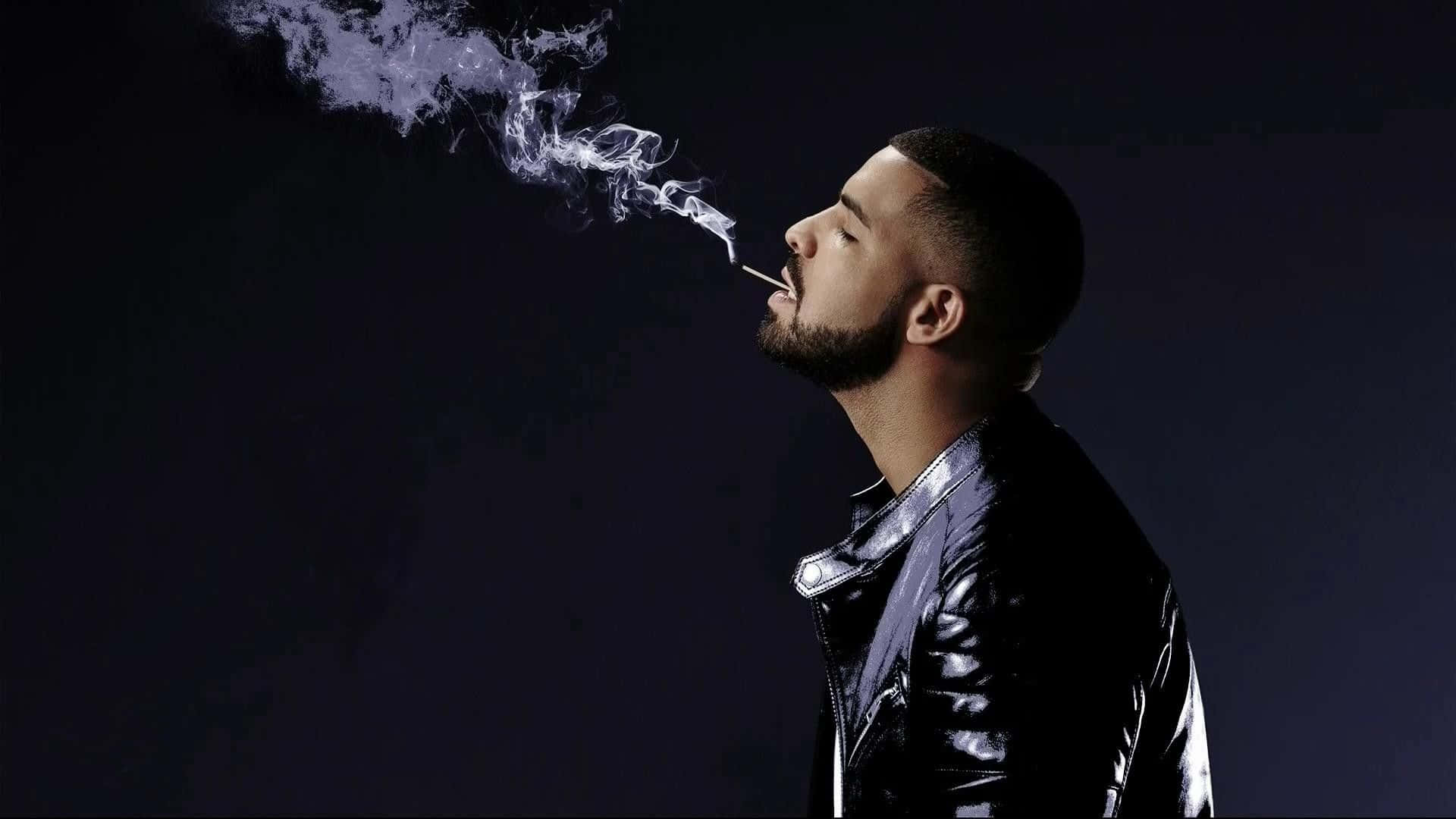 Drake Computer, shiny black jacket, swirling plume of smoke, Full HD Desktop Wallpaper